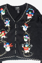 Skating Snowmen Vintage Ugly Christmas Cardigan (1990s)