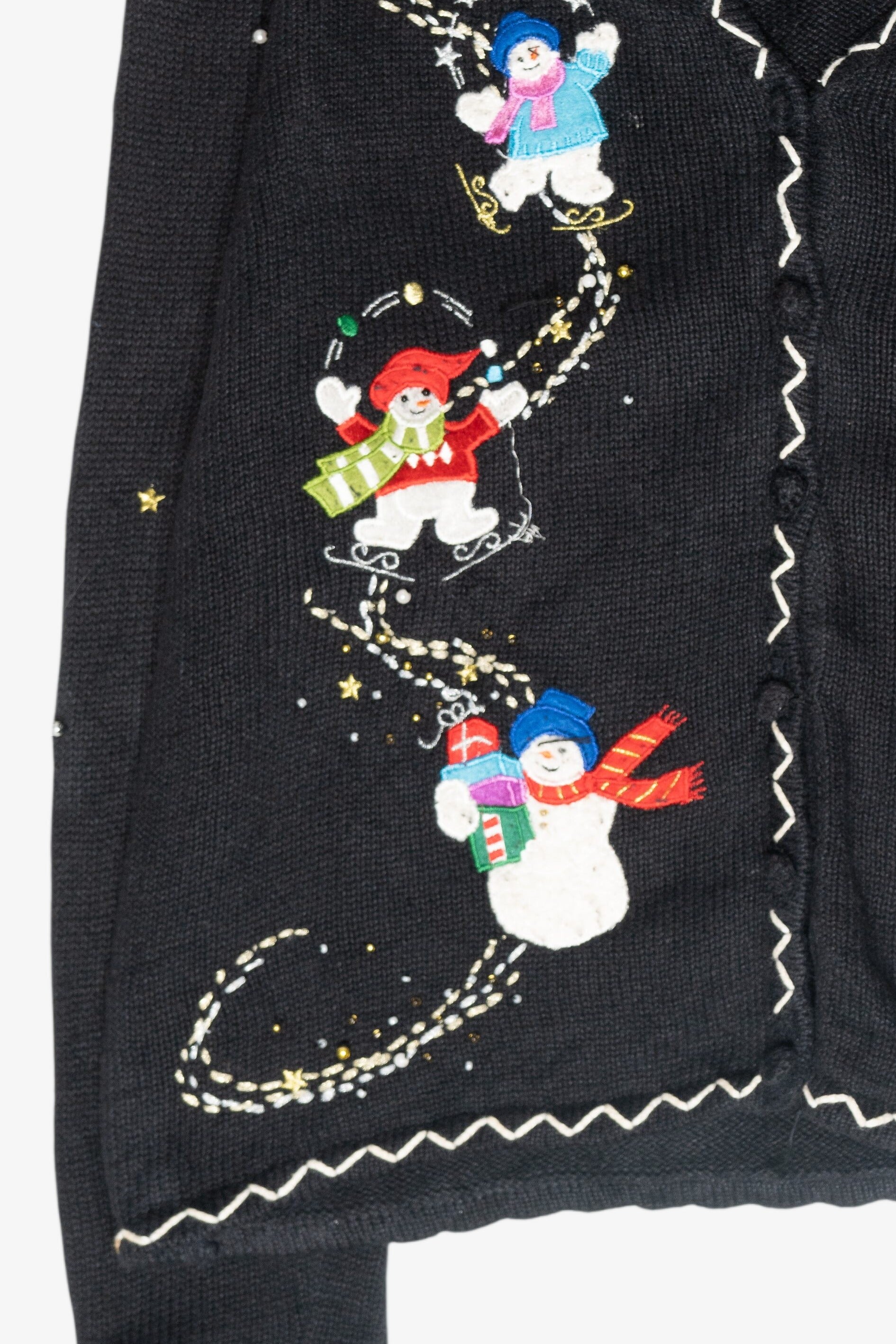Skating Snowmen Vintage Ugly Christmas Cardigan (1990s)