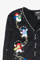 Skating Snowmen Vintage Ugly Christmas Cardigan (1990s)