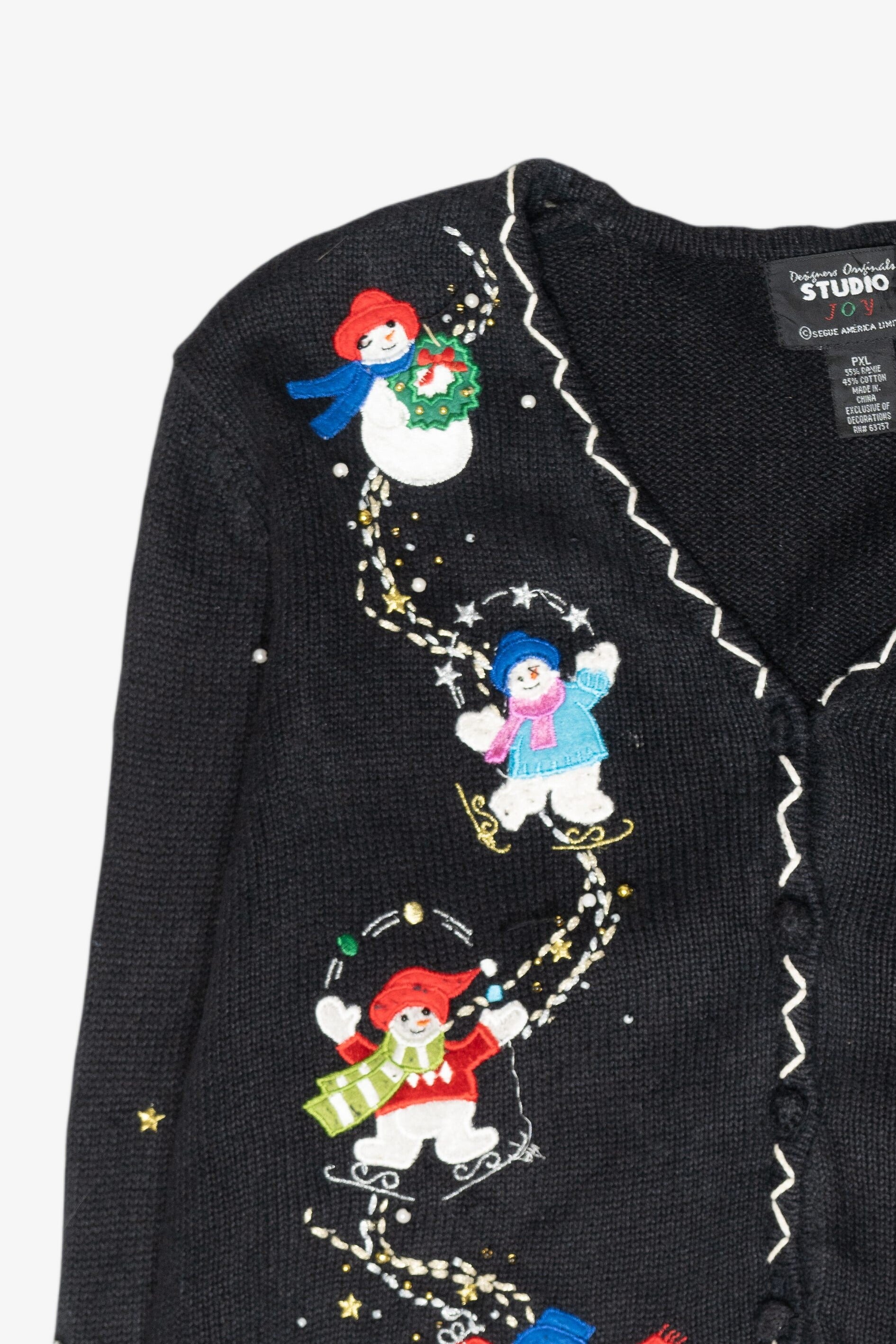 Skating Snowmen Vintage Ugly Christmas Cardigan (1990s)