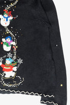 Skating Snowmen Vintage Ugly Christmas Cardigan (1990s)