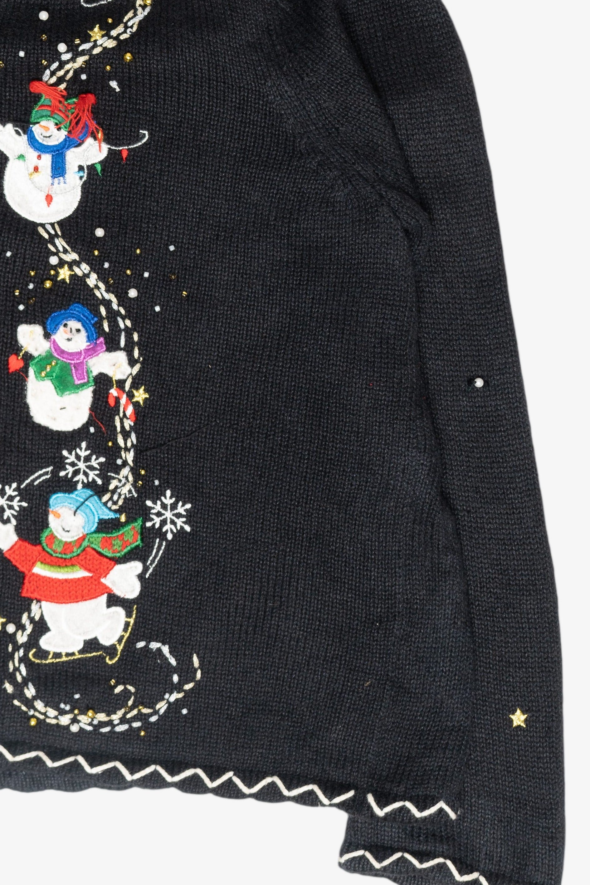 Skating Snowmen Vintage Ugly Christmas Cardigan (1990s)