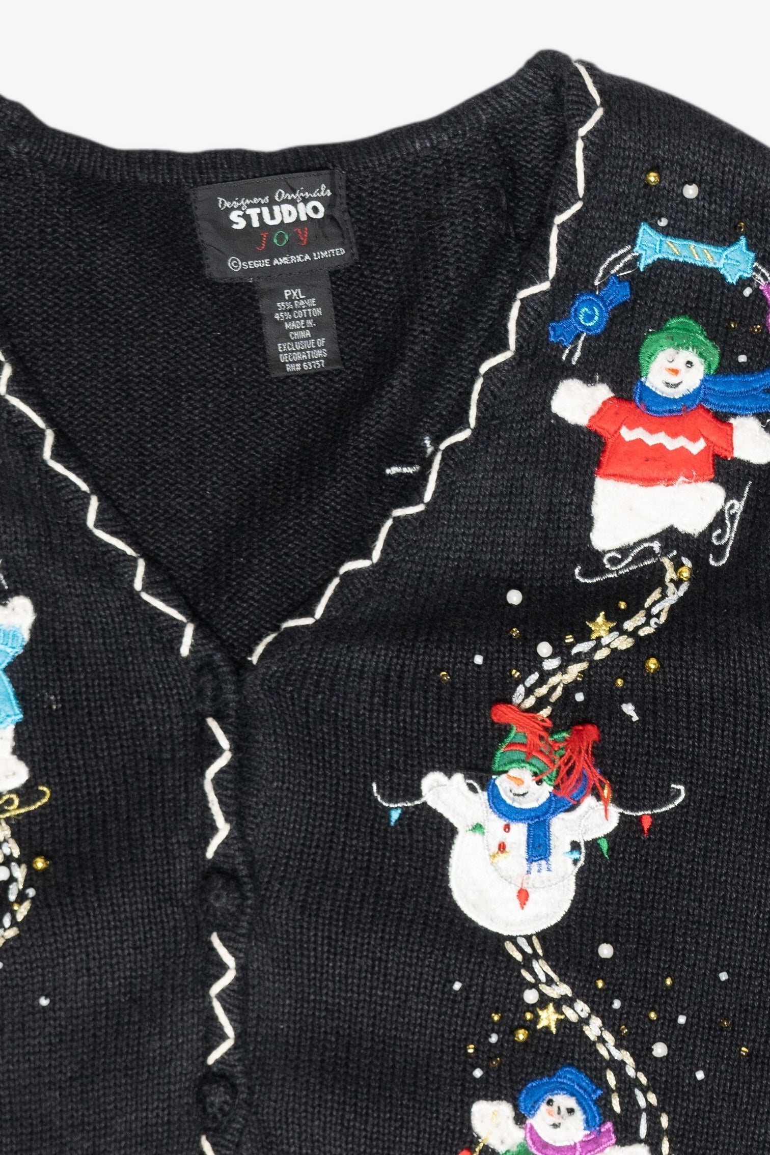 Skating Snowmen Vintage Ugly Christmas Cardigan (1990s)