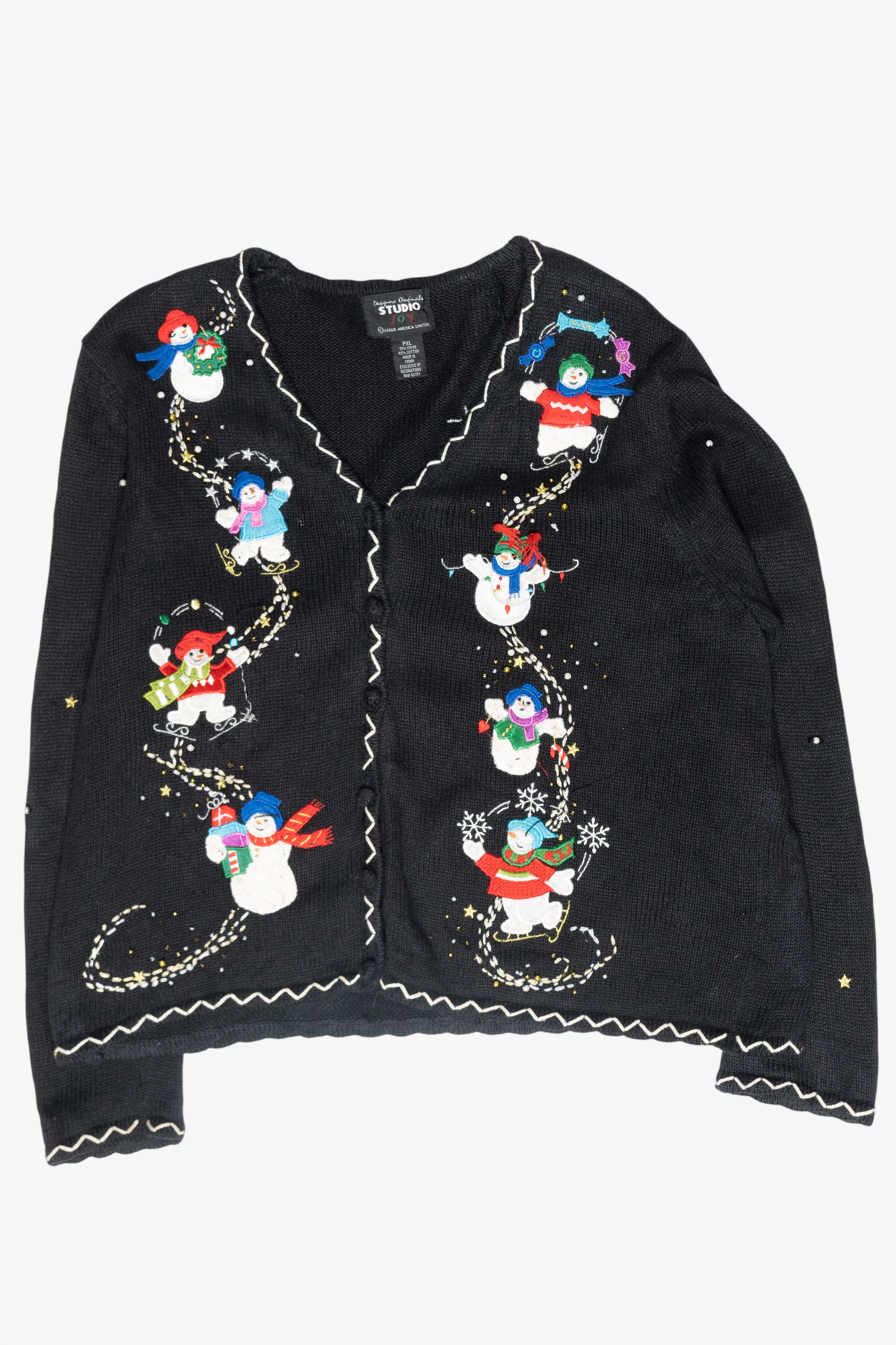 Skating Snowmen Vintage Ugly Christmas Cardigan (1990s)