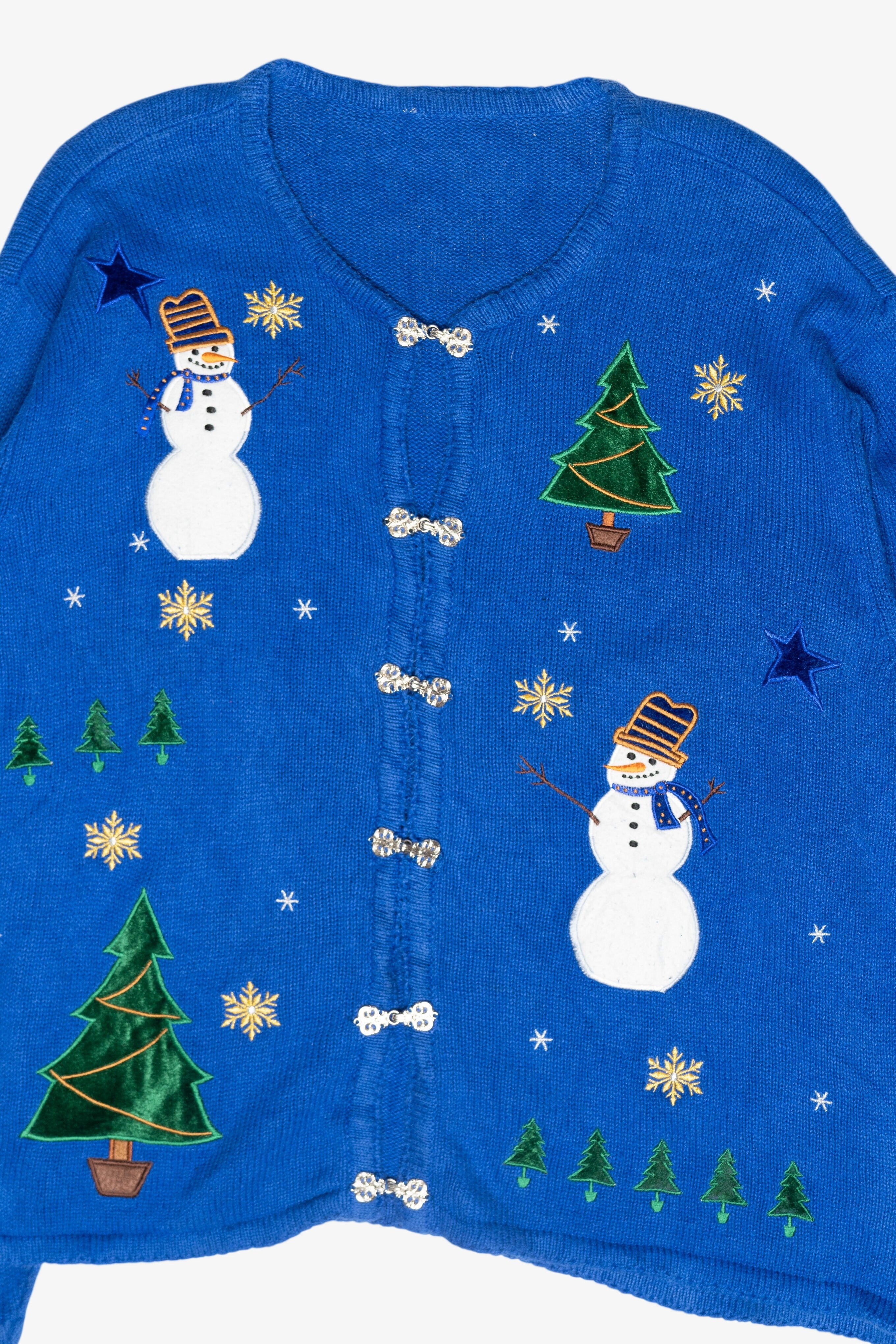 Tophat Snowmen Vintage Ugly Christmas Cardigan (1990s)