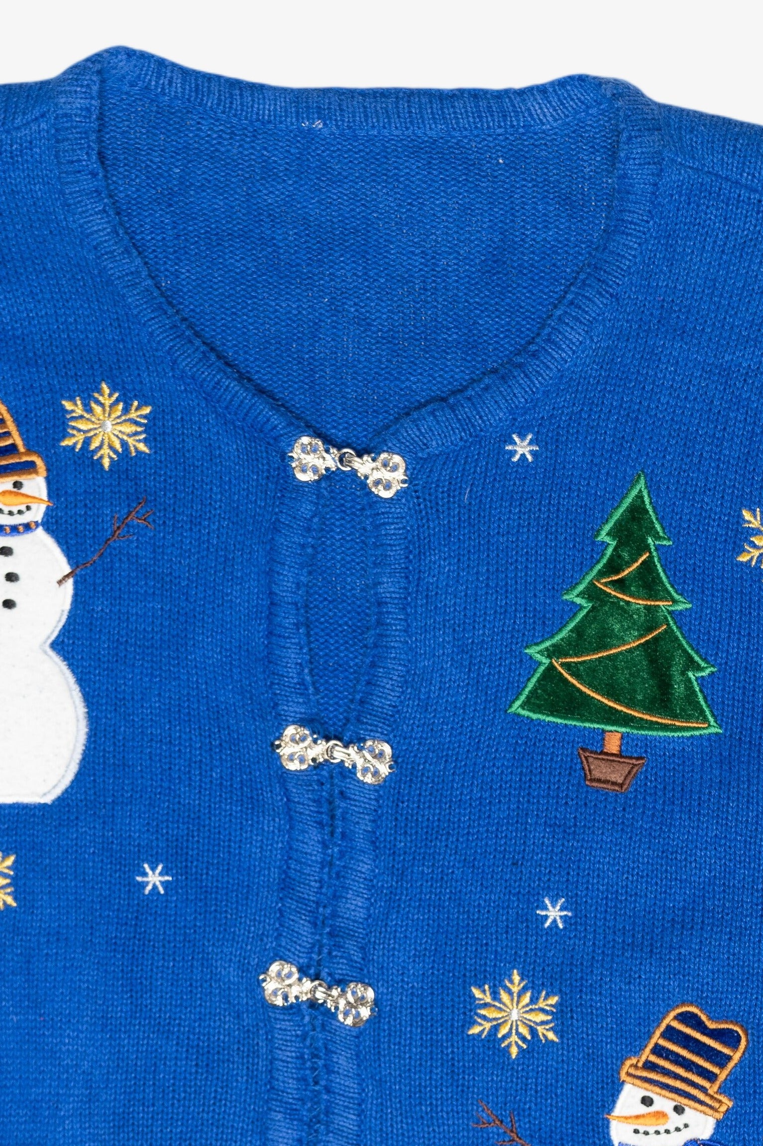 Tophat Snowmen Vintage Ugly Christmas Cardigan (1990s)