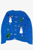 Tophat Snowmen Vintage Ugly Christmas Cardigan (1990s)