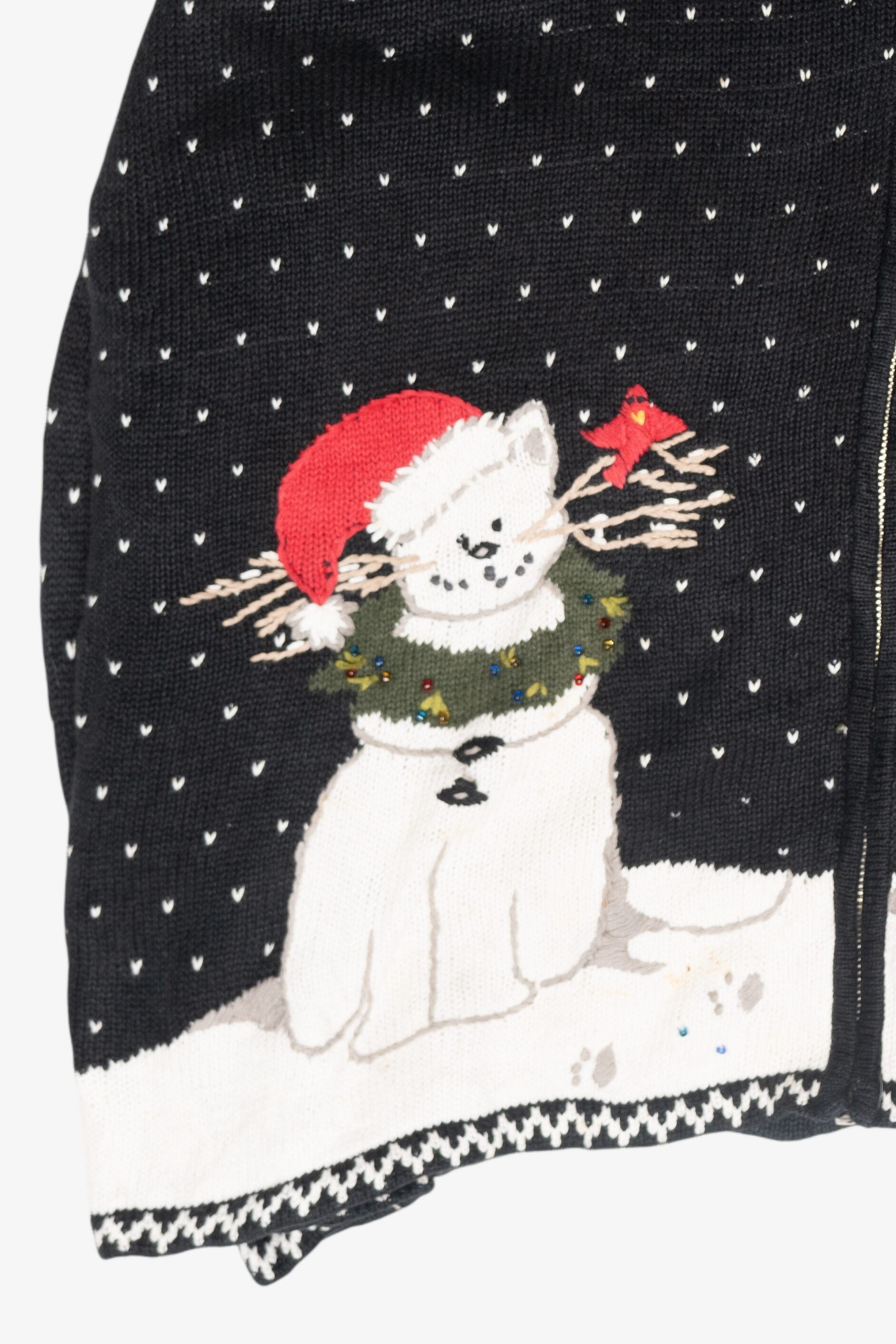 Cat Vintage Ugly Christmas Zip Cardigan (1990s)