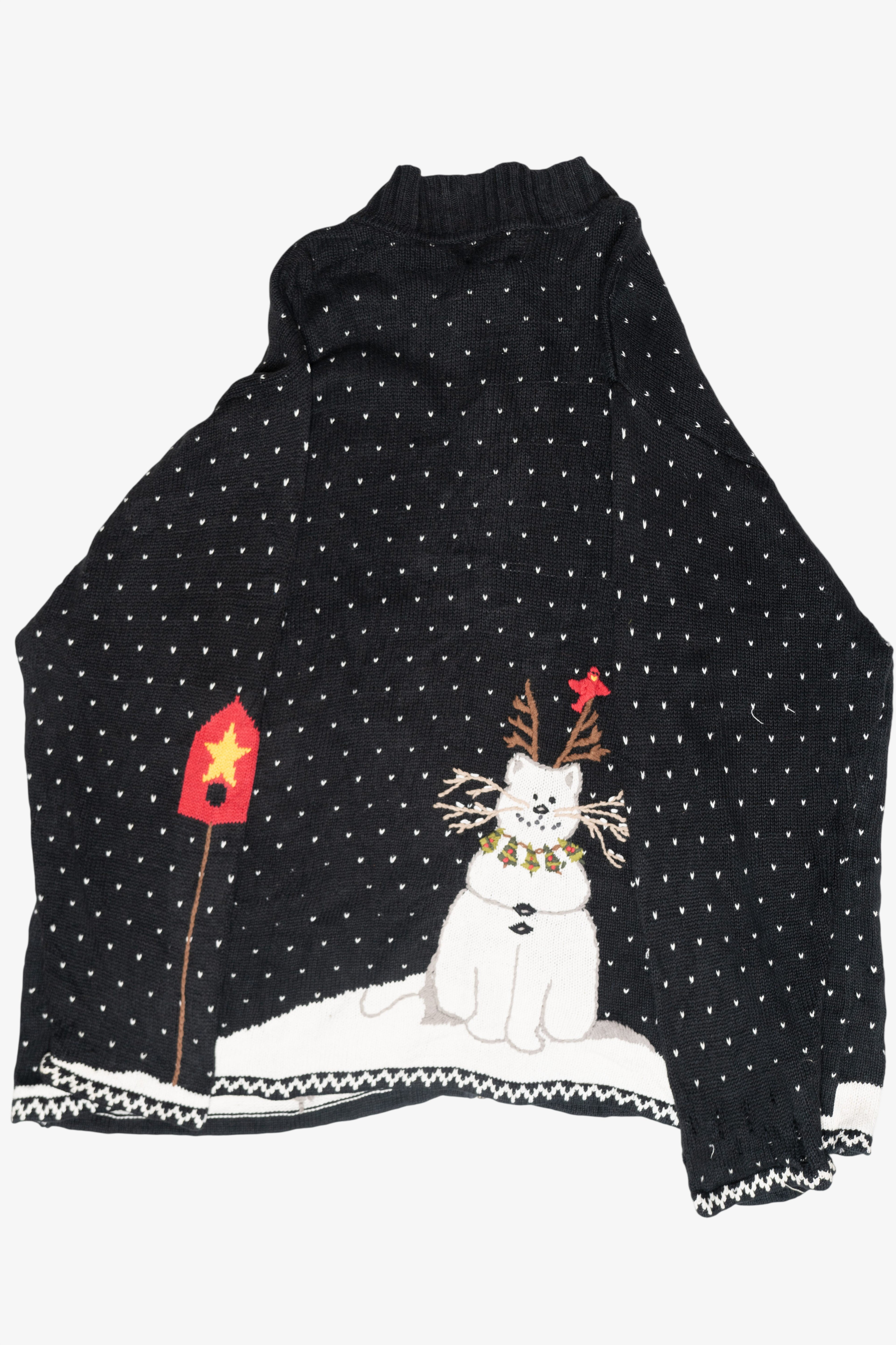 Cat Vintage Ugly Christmas Zip Cardigan (1990s)