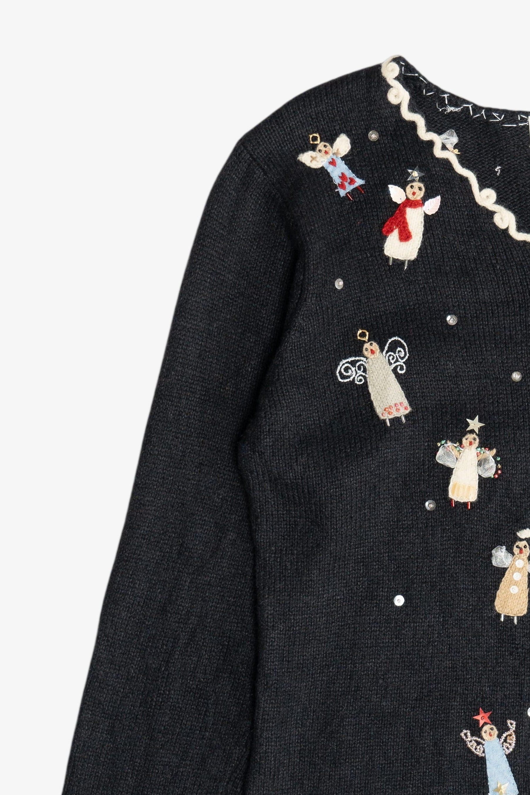 Vintage Susan Bristol Hand Embroidered Beaded Angels Ugly Christmas Sweater (2000s)