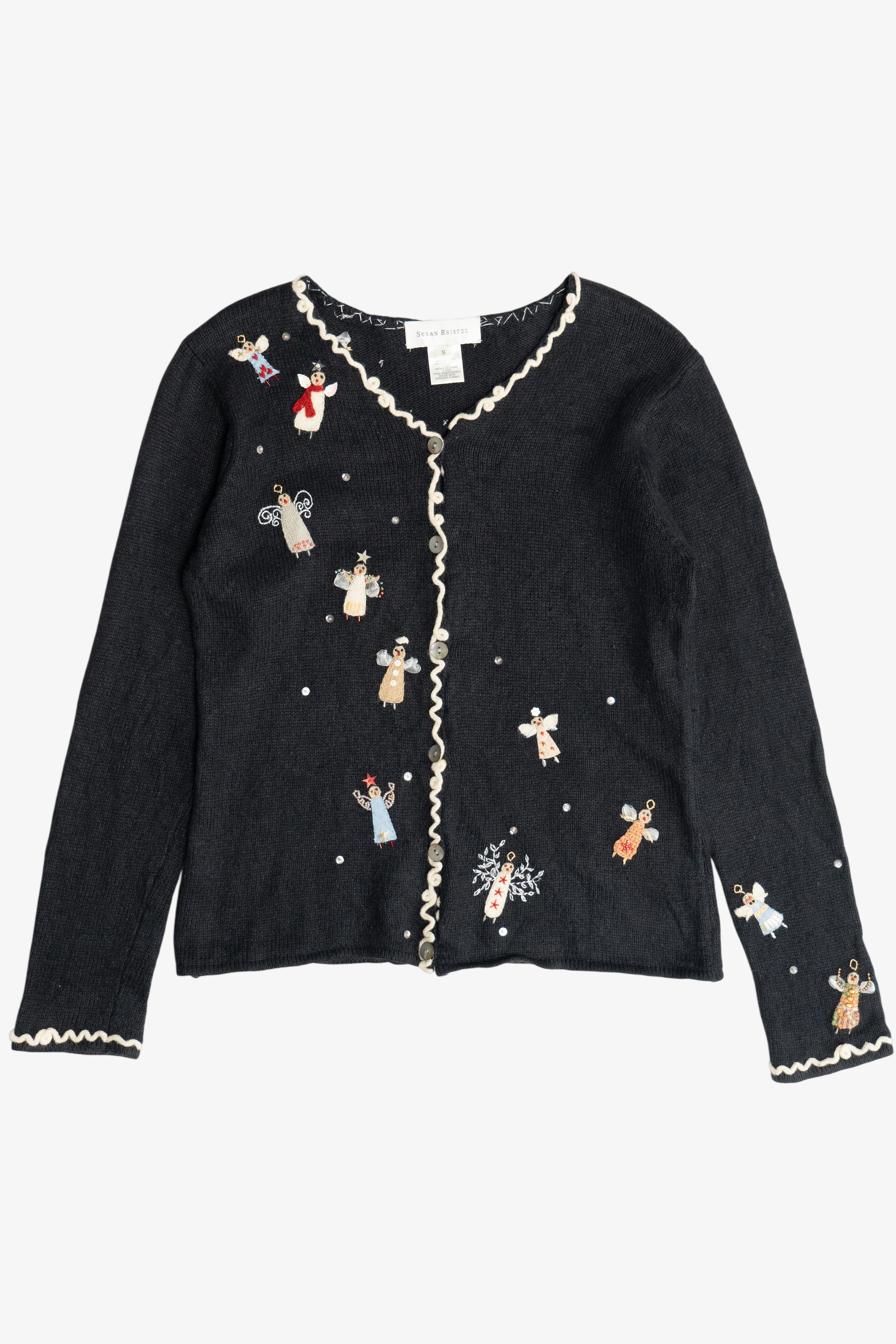 Vintage Susan Bristol Hand Embroidered Beaded Angels Ugly Christmas Sweater (2000s)