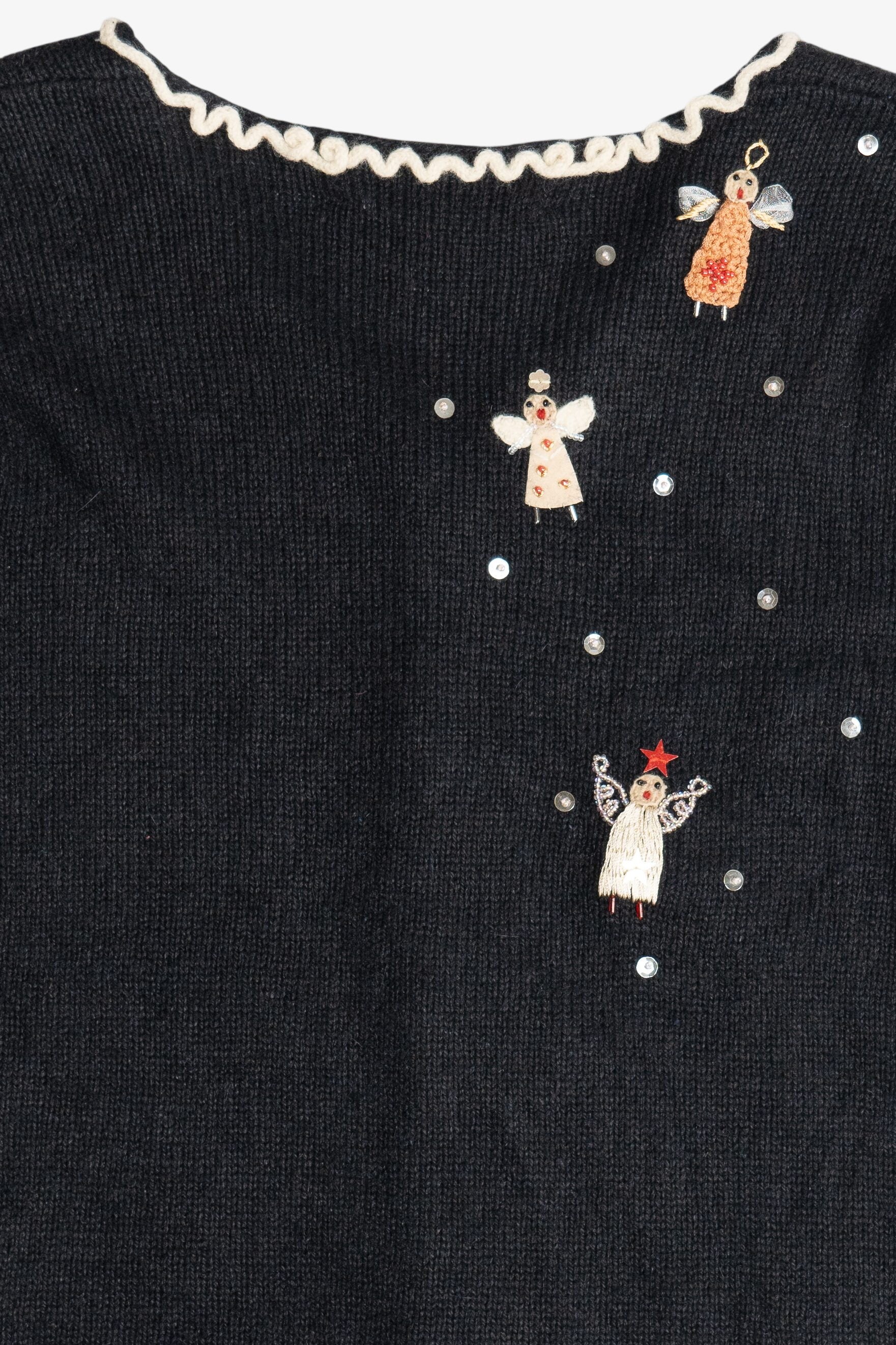 Vintage Susan Bristol Hand Embroidered Beaded Angels Ugly Christmas Sweater (2000s)