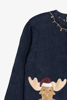 Vintage Navy Blue Christopher & Banks Reindeer With Birdhouses Ugly Christmas Sweater (2000s)