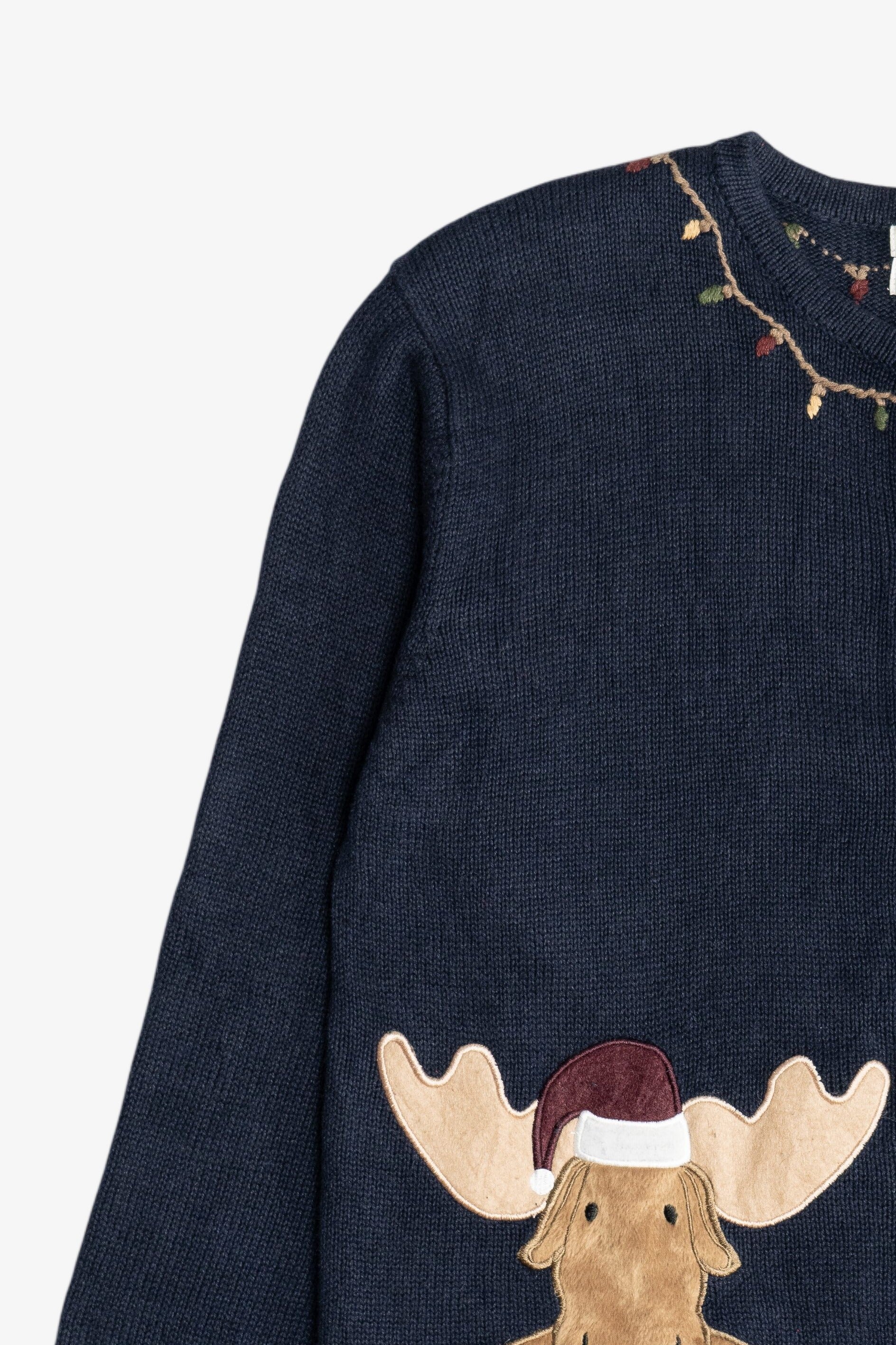 Vintage Navy Blue Christopher & Banks Reindeer With Birdhouses Ugly Christmas Sweater (2000s)