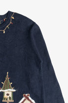 Vintage Navy Blue Christopher & Banks Reindeer With Birdhouses Ugly Christmas Sweater (2000s)