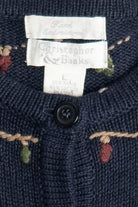 Vintage Navy Blue Christopher & Banks Reindeer With Birdhouses Ugly Christmas Sweater (2000s)