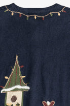 Vintage Navy Blue Christopher & Banks Reindeer With Birdhouses Ugly Christmas Sweater (2000s)