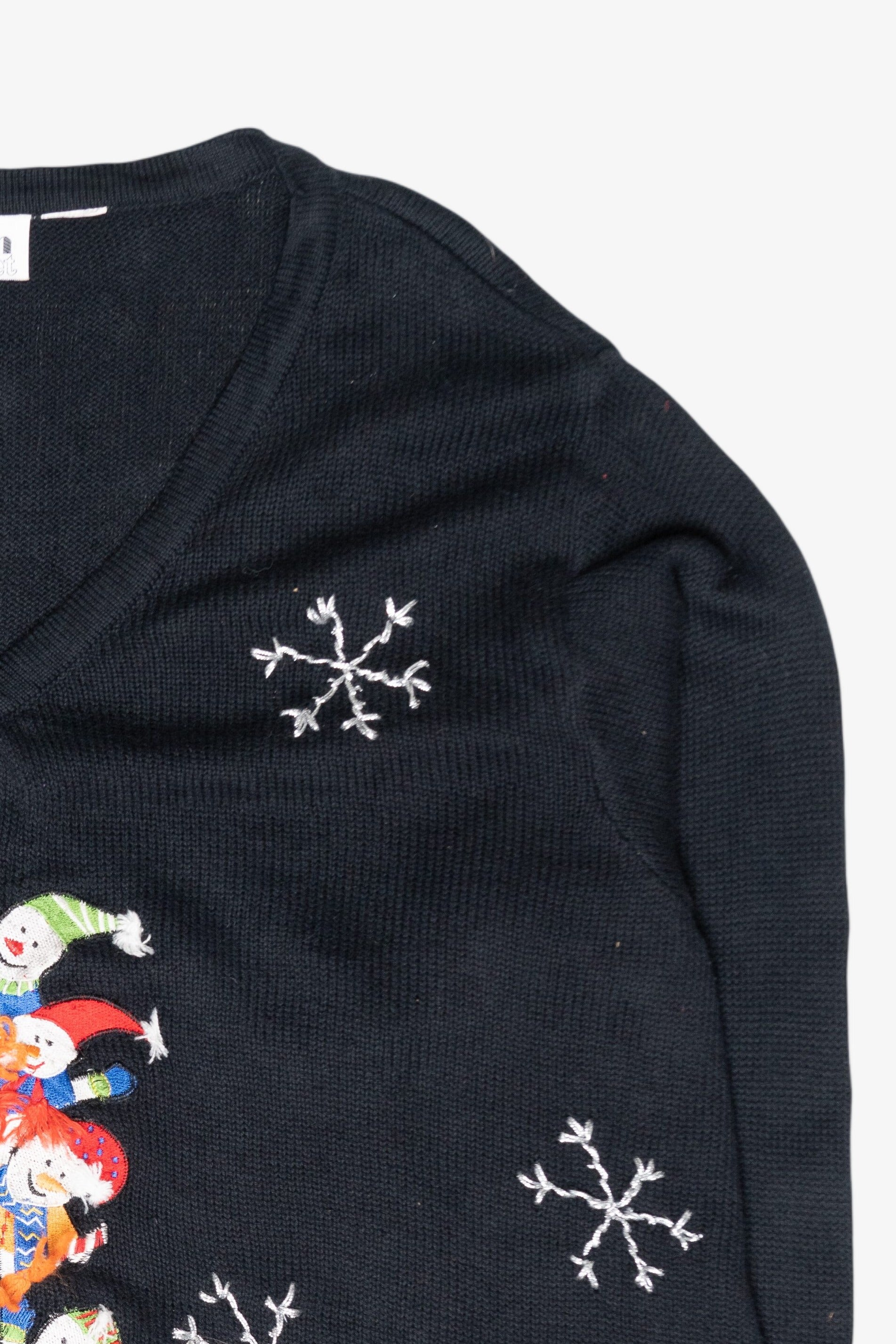 Snowmen Stack Vintage Ugly Christmas Cardigan (1990s)