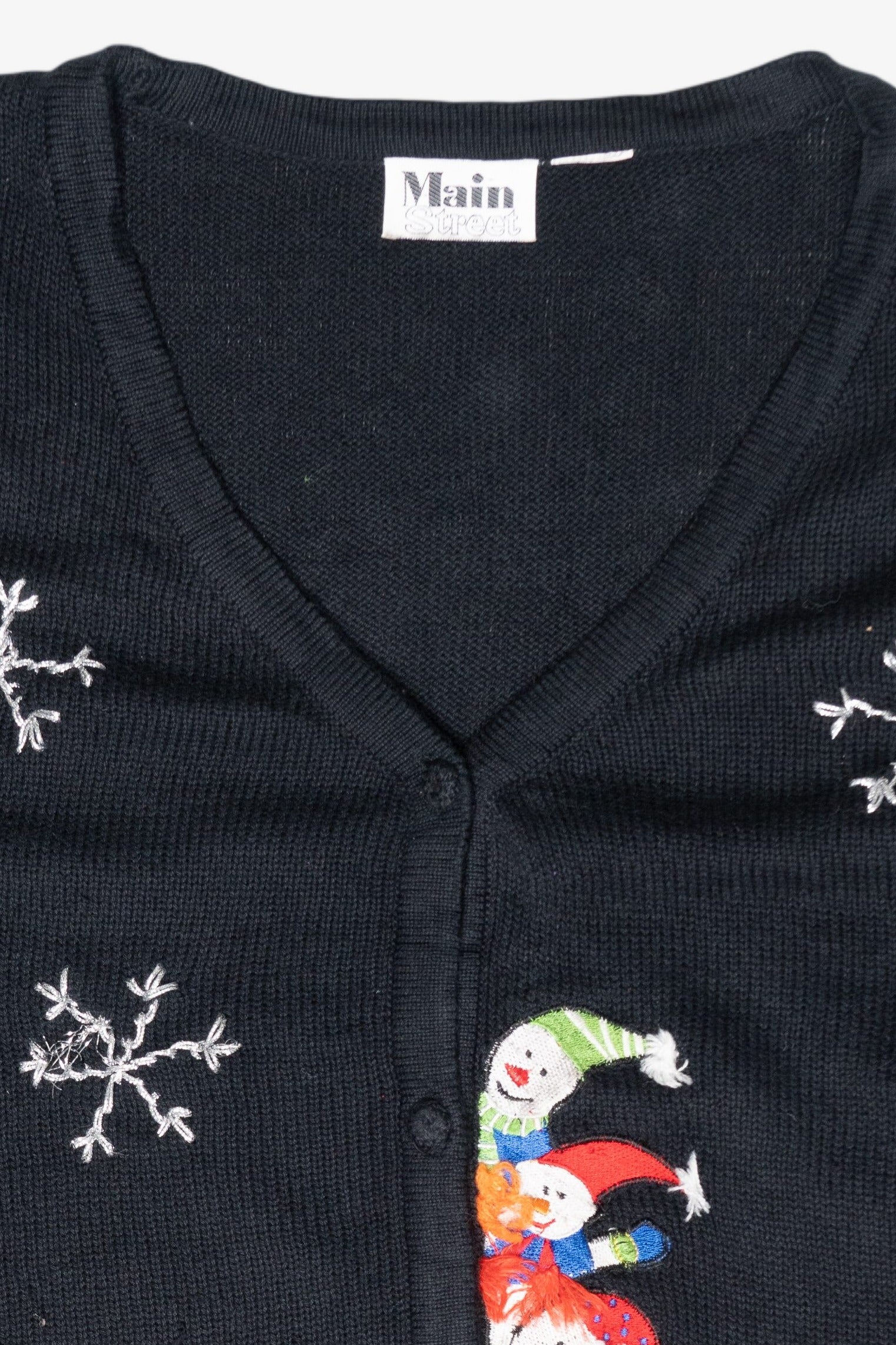 Snowmen Stack Vintage Ugly Christmas Cardigan (1990s)
