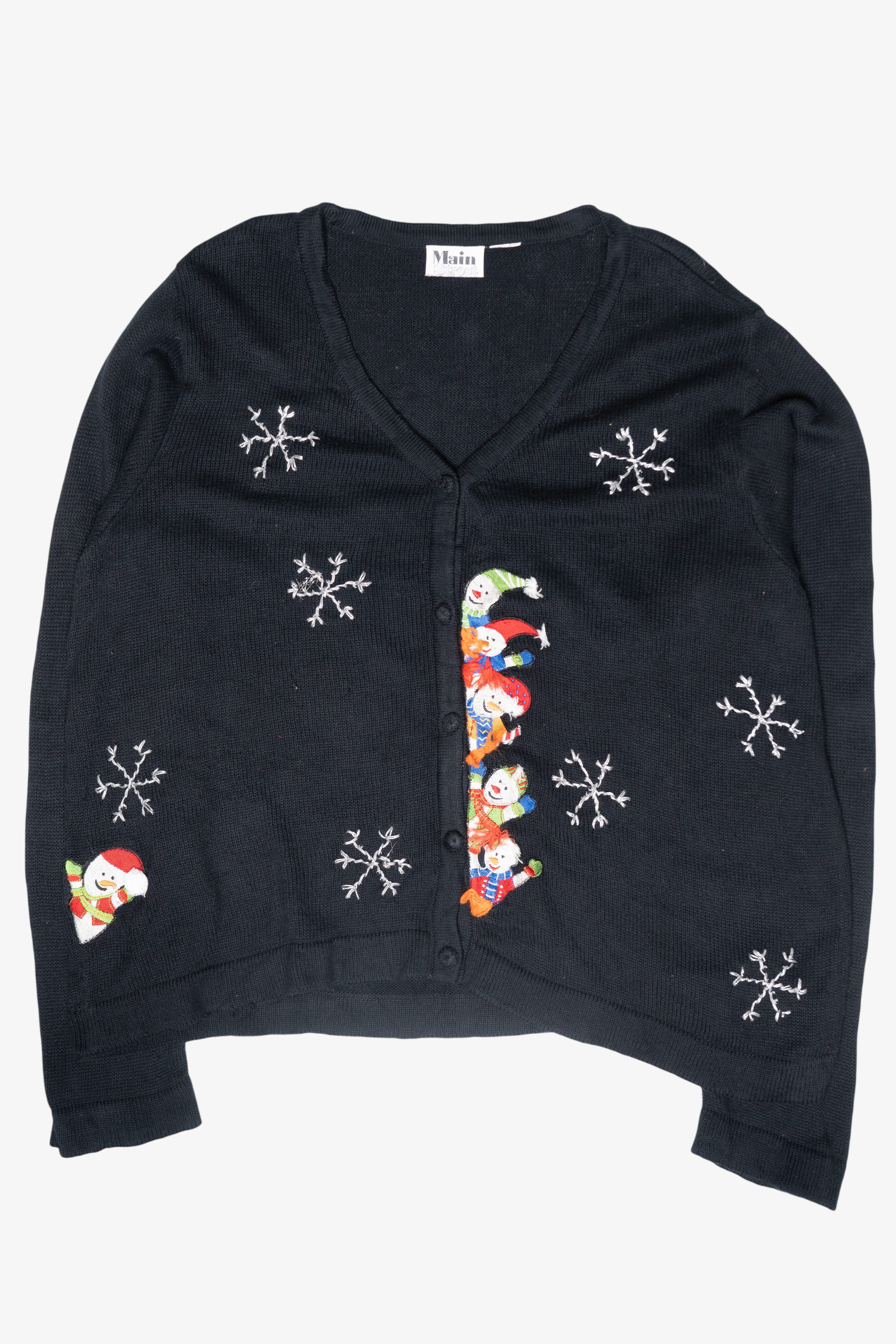 Snowmen Stack Vintage Ugly Christmas Cardigan (1990s)