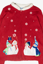 Happy Snowmen Fur Collar Vintage Ugly Christmas Cardigan (2000s)
