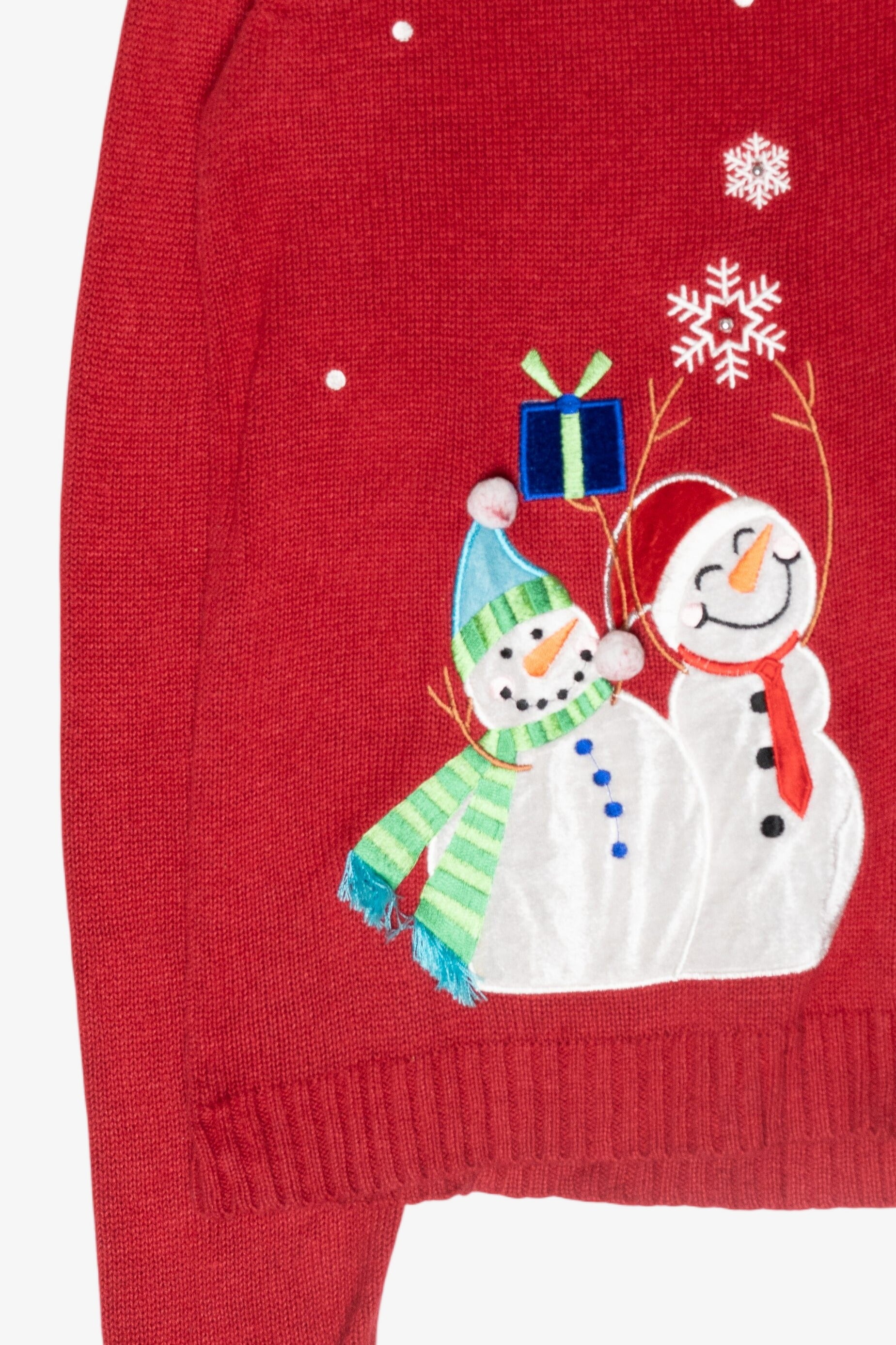 Happy Snowmen Fur Collar Vintage Ugly Christmas Cardigan (2000s)