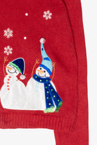 Happy Snowmen Fur Collar Vintage Ugly Christmas Cardigan (2000s)