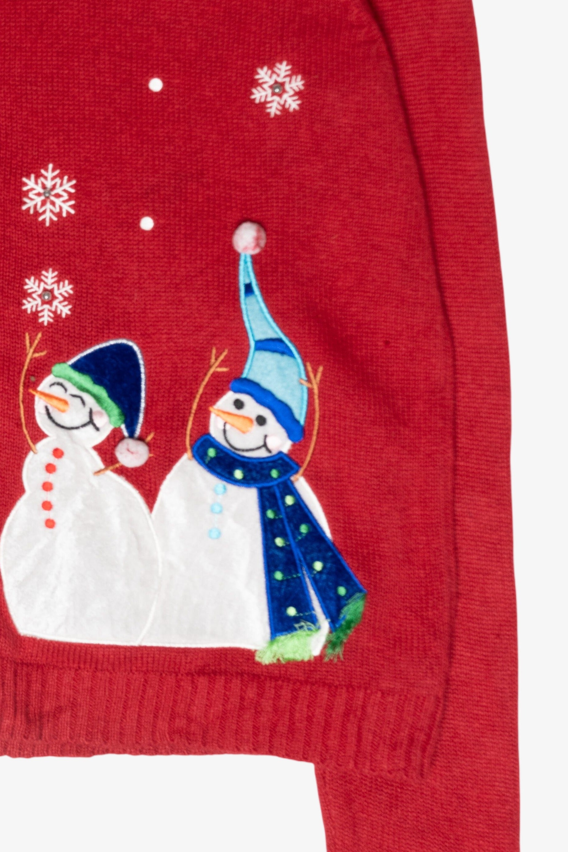 Happy Snowmen Fur Collar Vintage Ugly Christmas Cardigan (2000s)