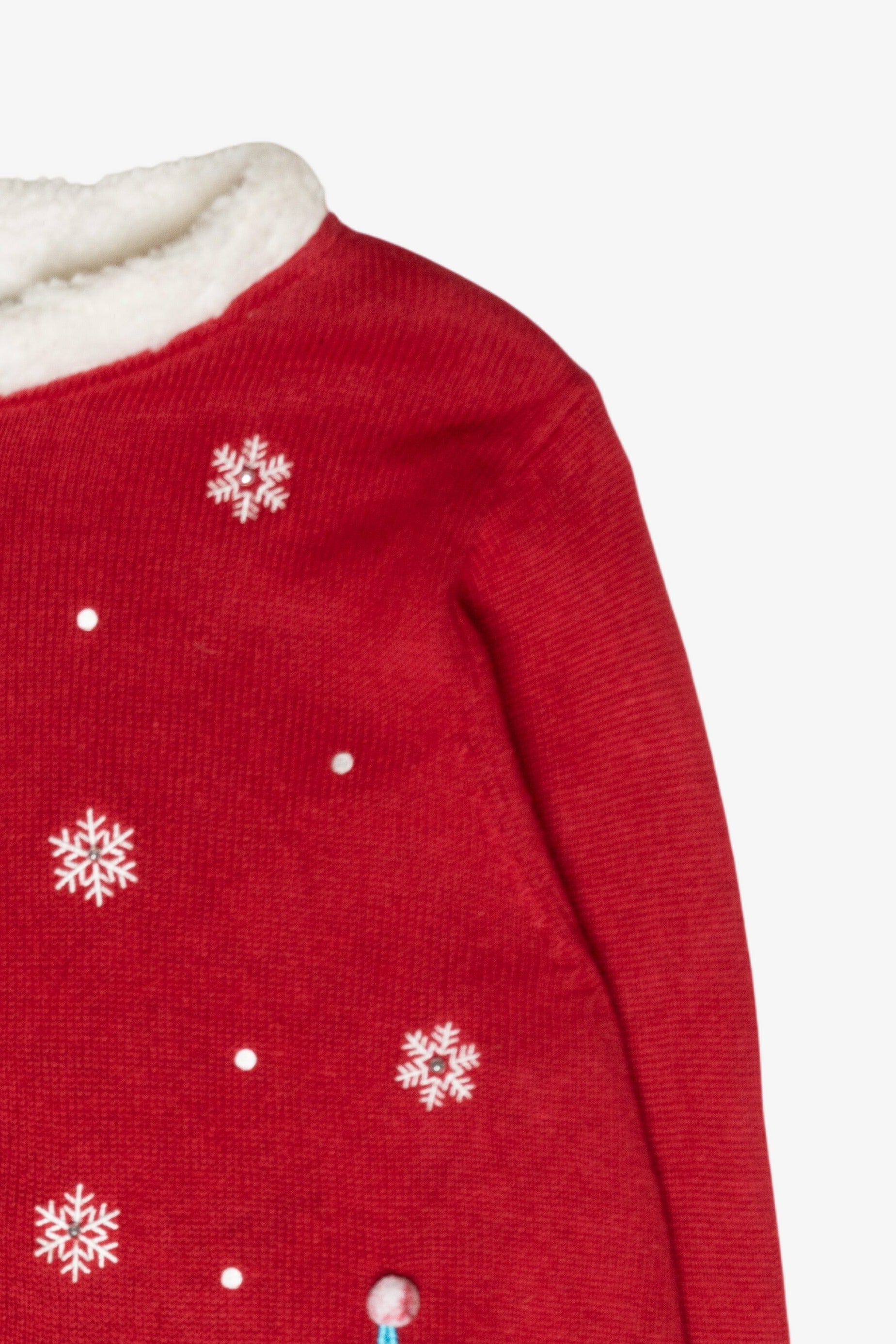 Happy Snowmen Fur Collar Vintage Ugly Christmas Cardigan (2000s)