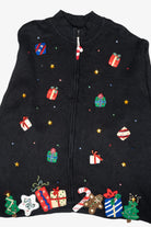 Presents Vintage Ugly Christmas Zip Cardigan (1990s)