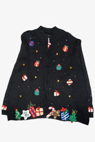 Presents Vintage Ugly Christmas Zip Cardigan (1990s)