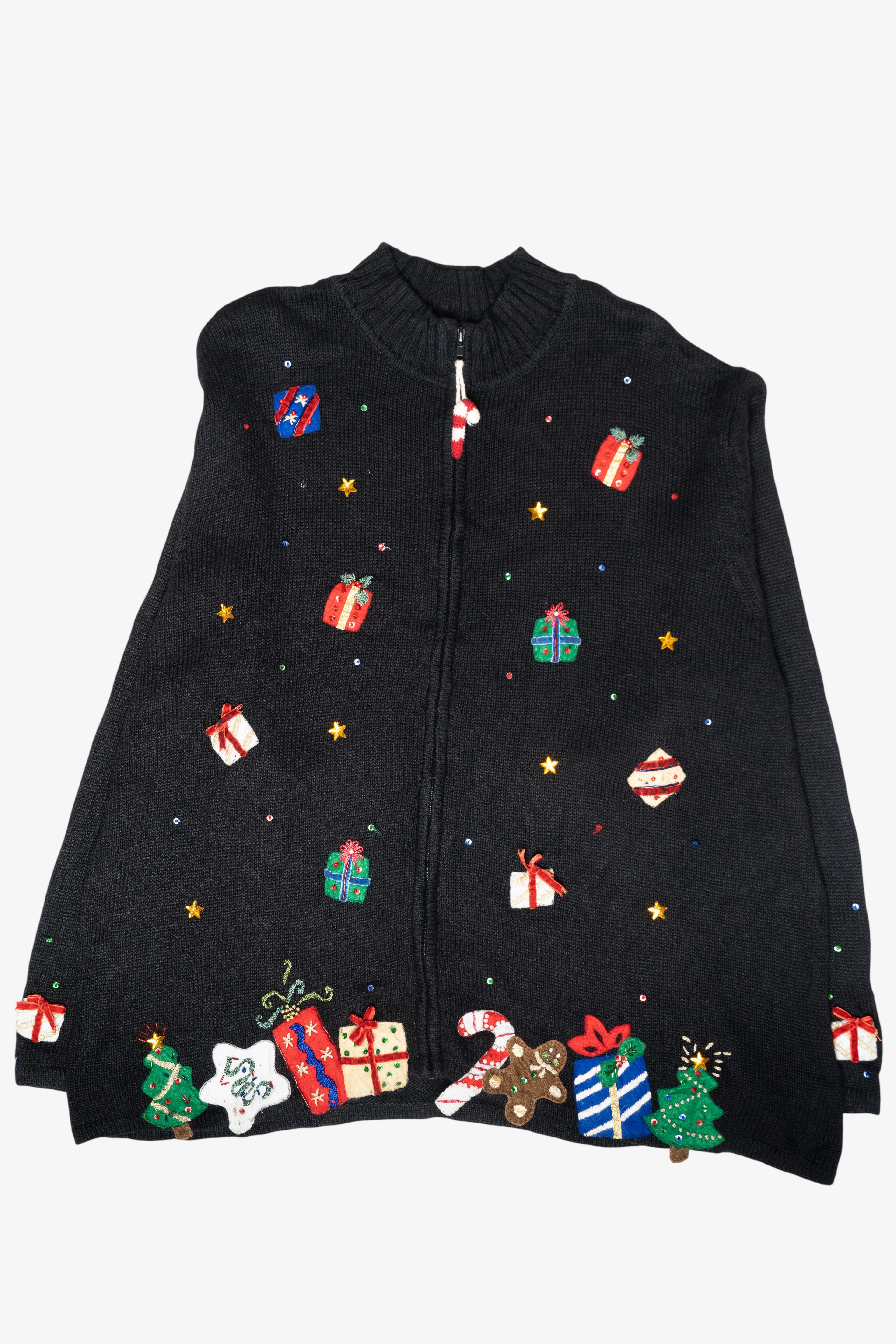 Presents Vintage Ugly Christmas Zip Cardigan (1990s)