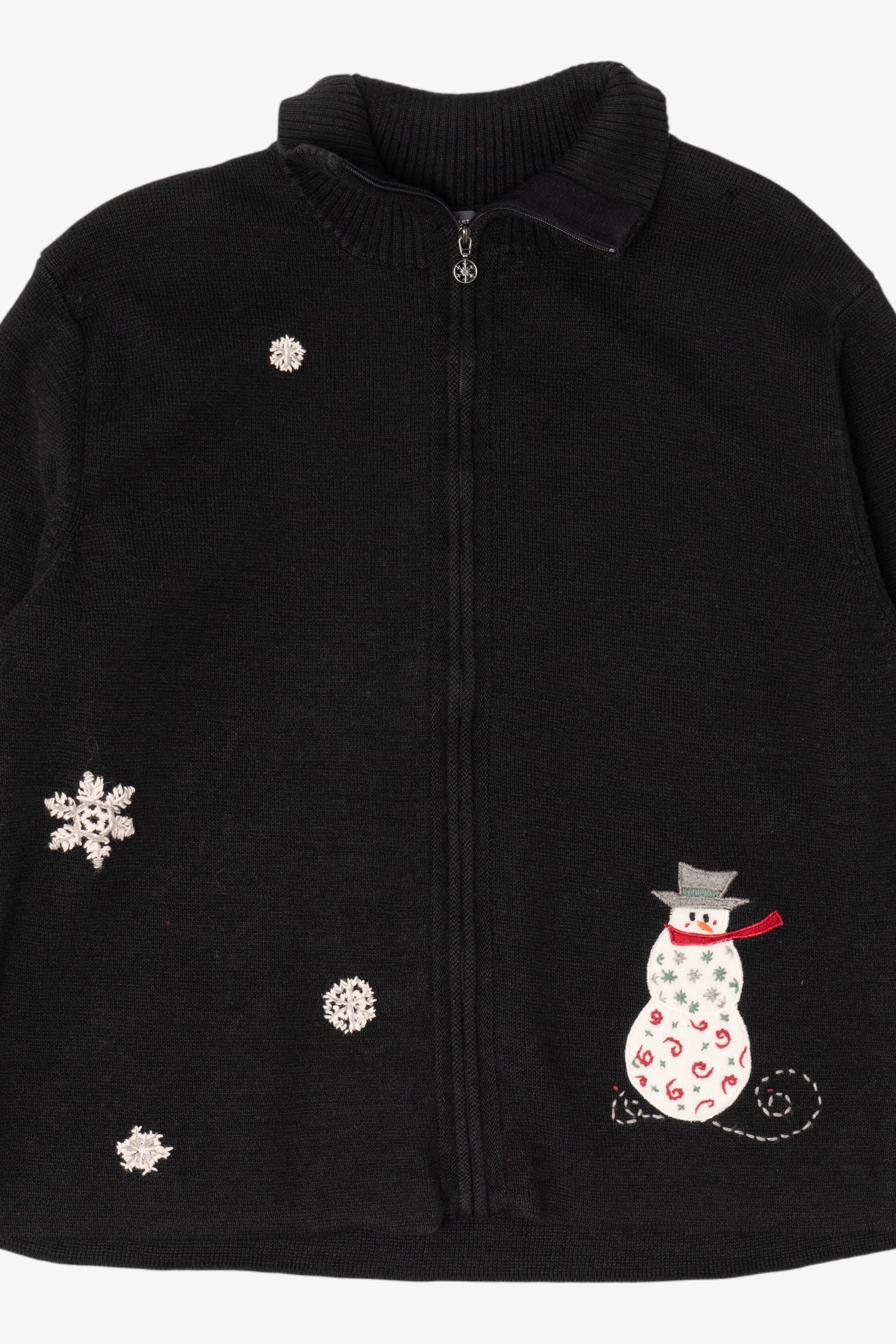 Vintage Black Woolrich Snowmen Ugly Christmas Cardigan (1990s)