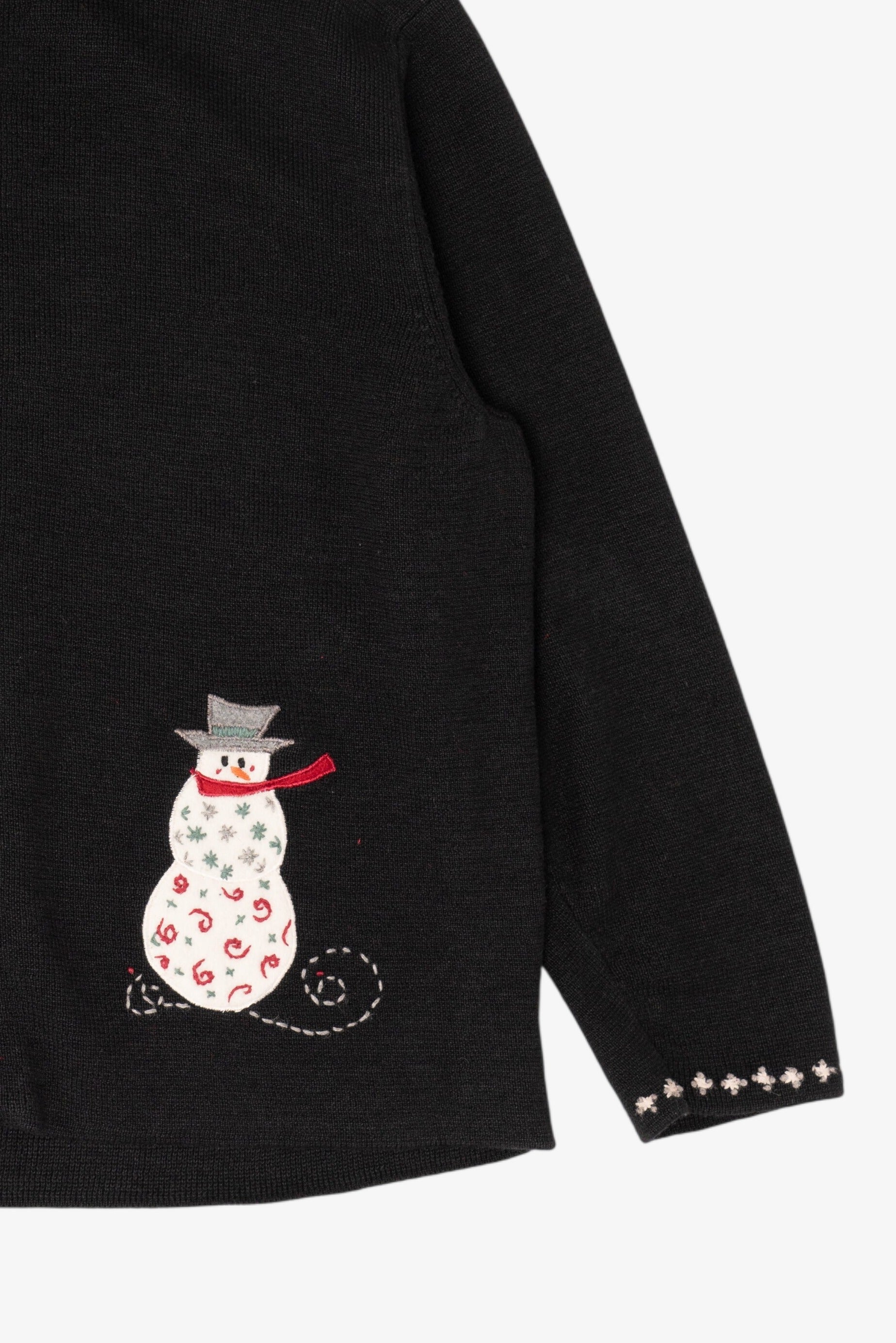 Vintage Black Woolrich Snowmen Ugly Christmas Cardigan (1990s)