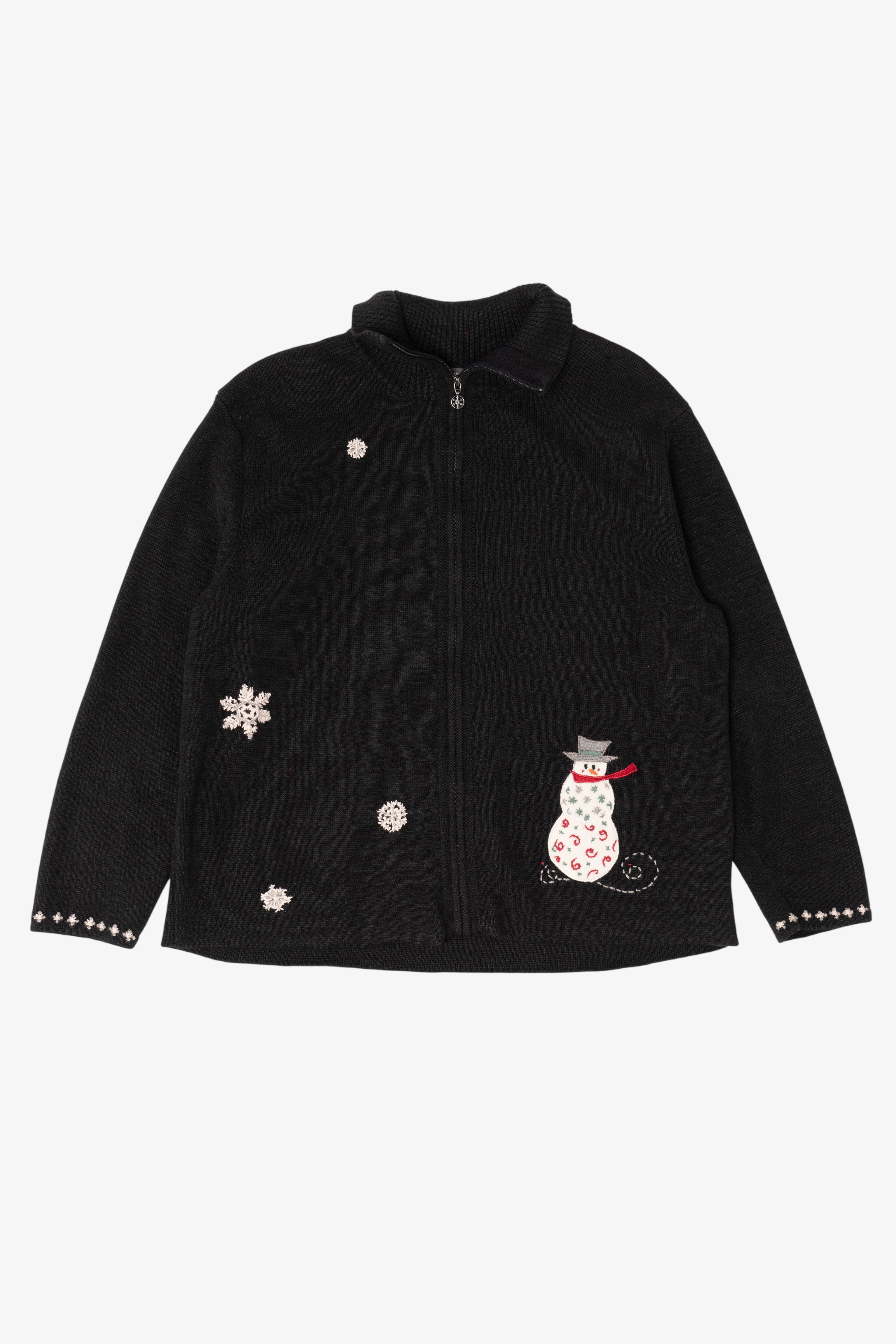 Vintage Black Woolrich Snowmen Ugly Christmas Cardigan (1990s)