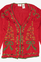 Vintage Red Kathie Lee Trees Ugly Christmas Cardigan (1990s)