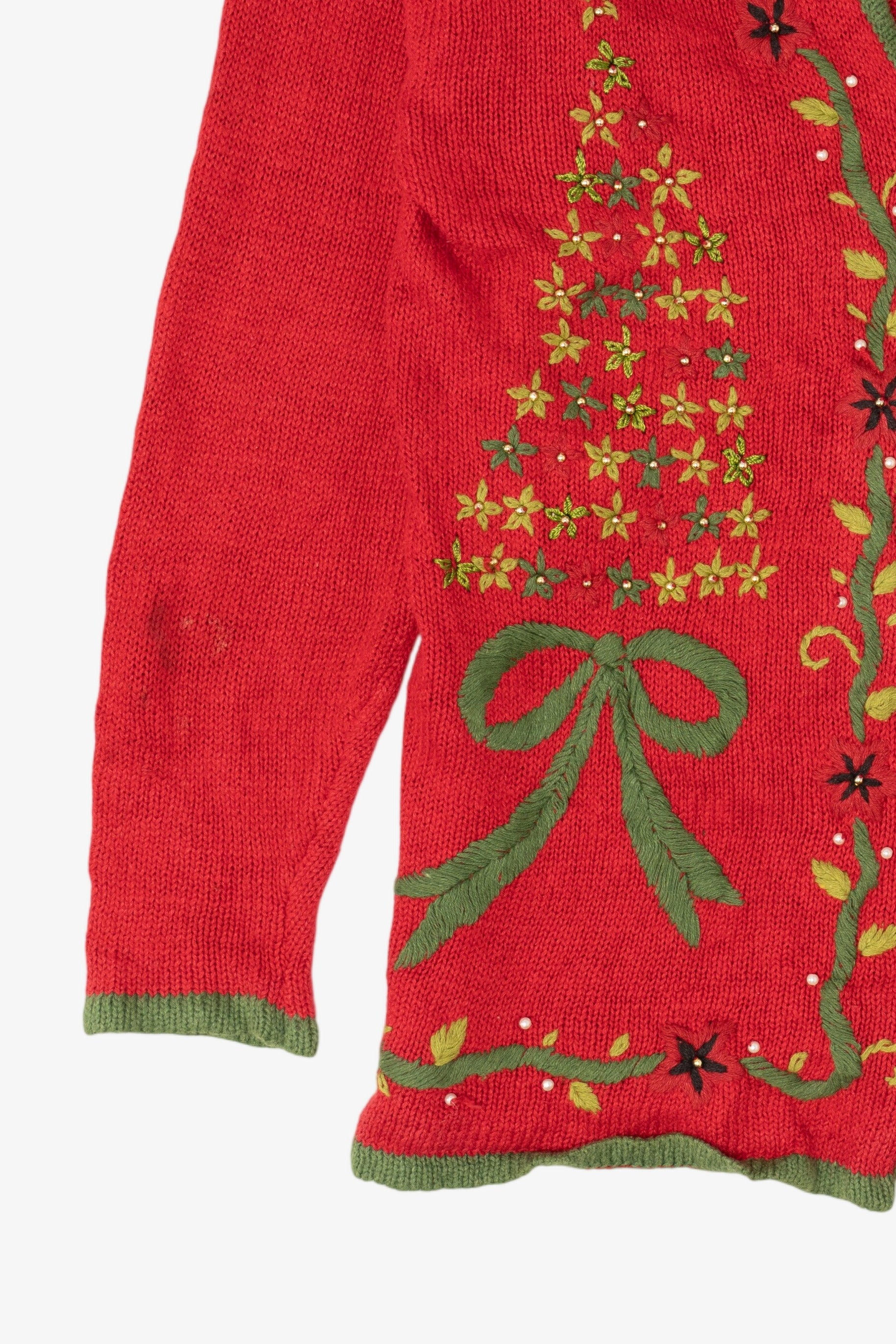 Vintage Red Kathie Lee Trees Ugly Christmas Cardigan (1990s)