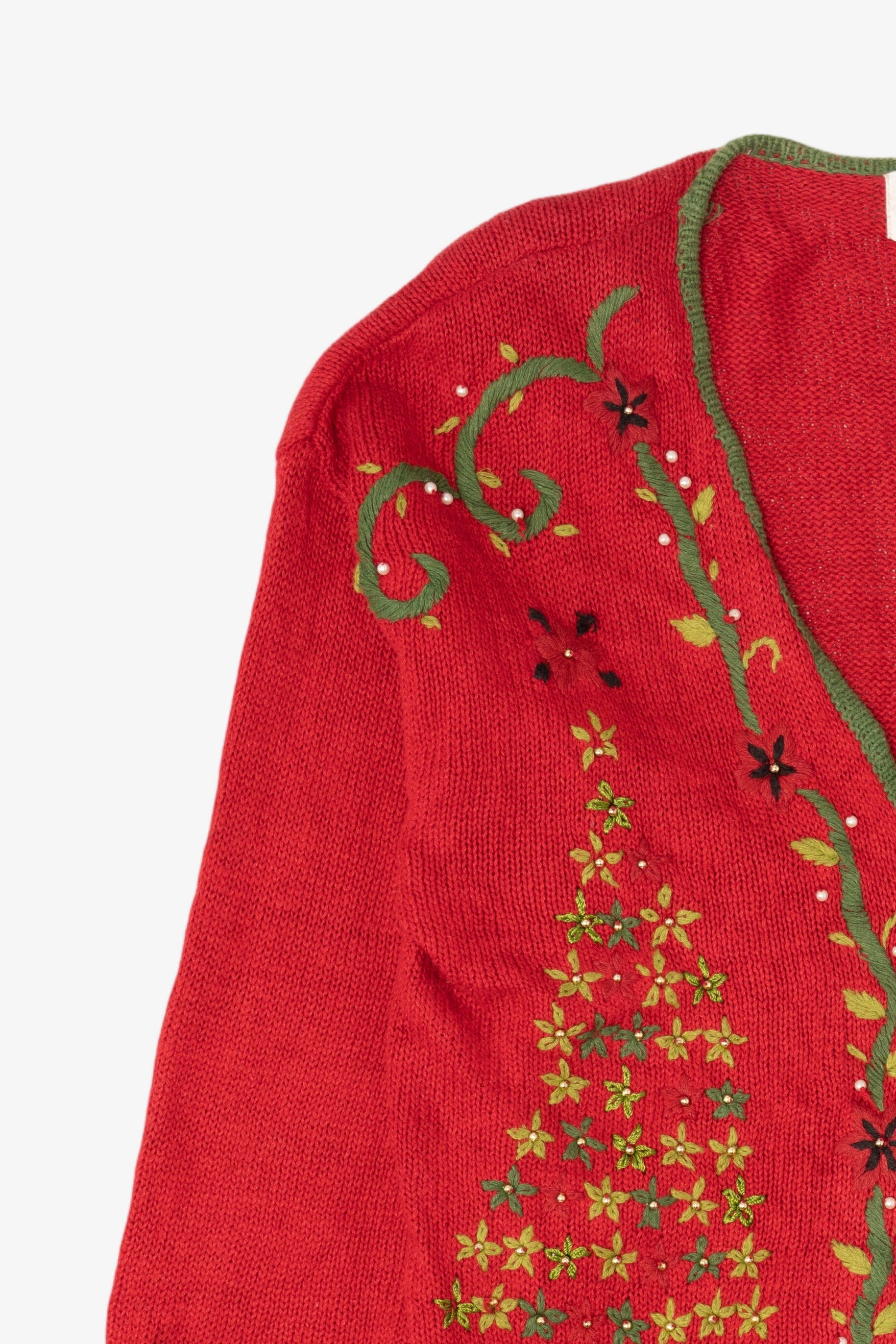 Vintage Red Kathie Lee Trees Ugly Christmas Cardigan (1990s)