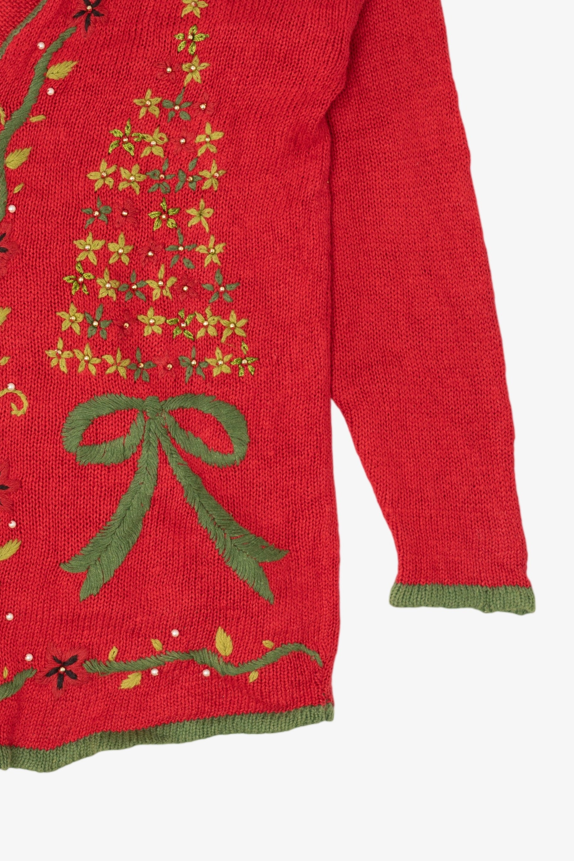 Vintage Red Kathie Lee Trees Ugly Christmas Cardigan (1990s)