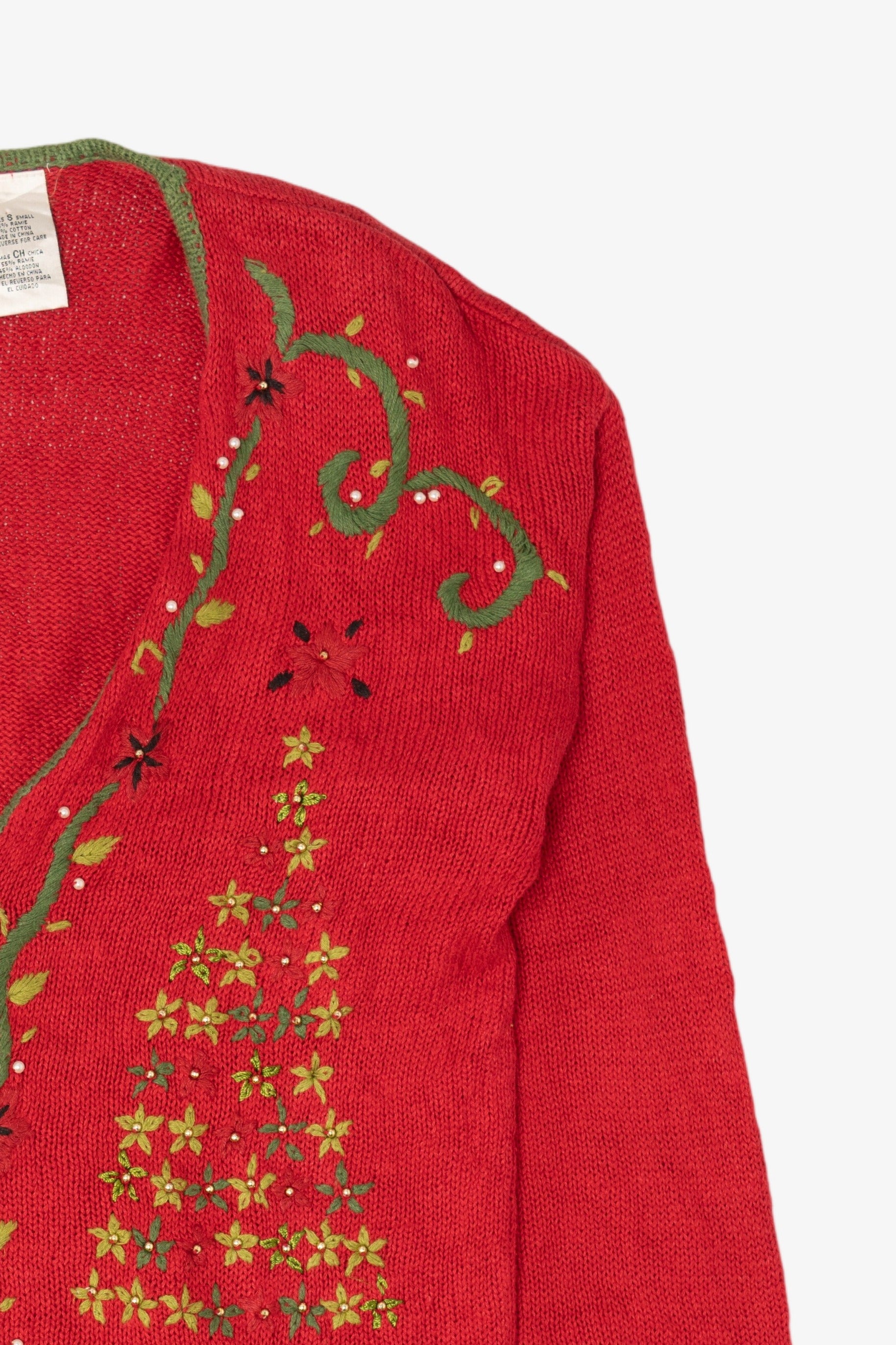 Vintage Red Kathie Lee Trees Ugly Christmas Cardigan (1990s)