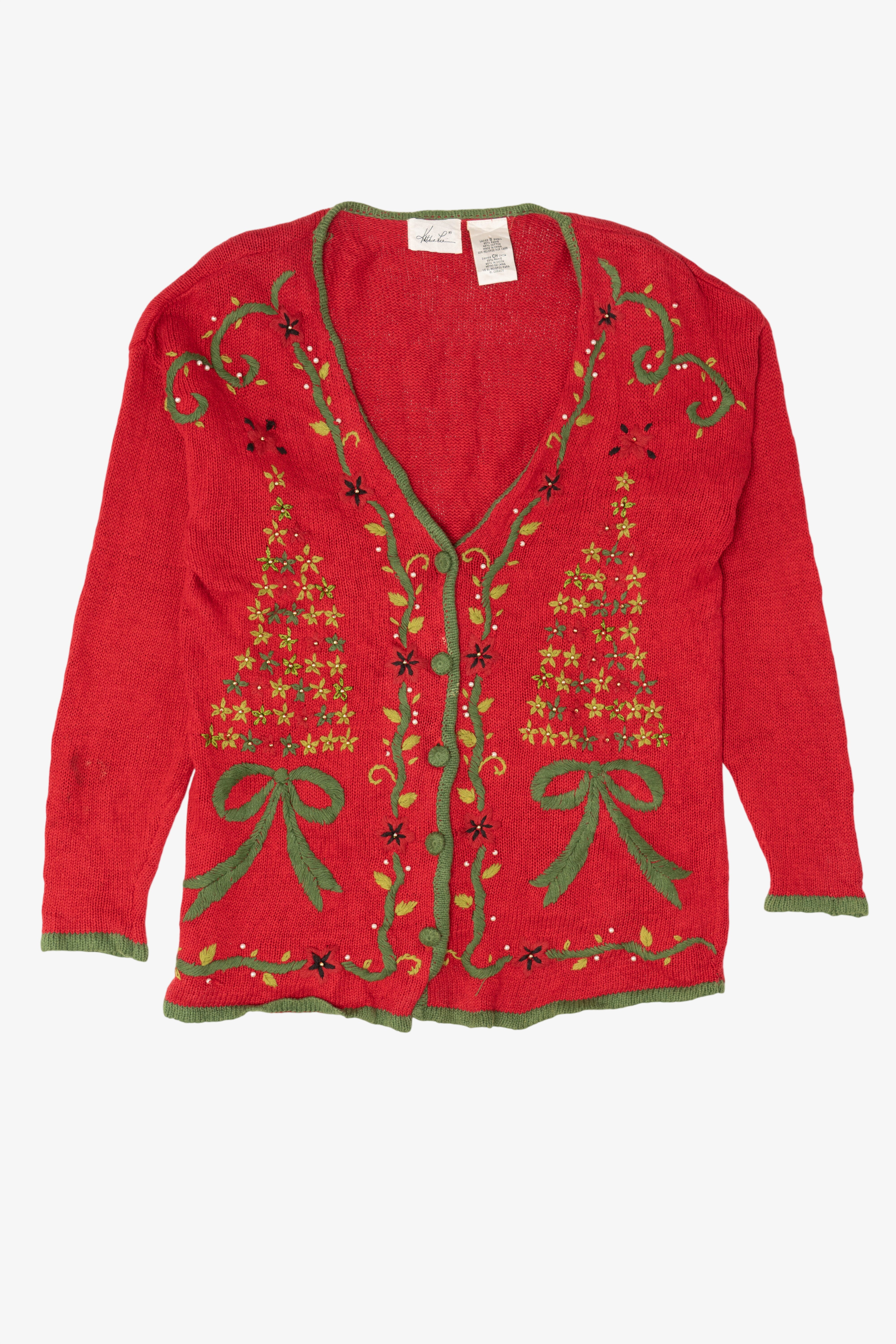 Vintage Red Kathie Lee Trees Ugly Christmas Cardigan (1990s)