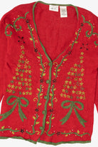 Vintage Red Kathie Lee Trees Ugly Christmas Cardigan (1990s)