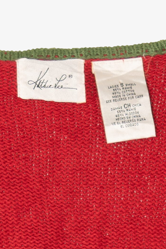 Vintage Red Kathie Lee Trees Ugly Christmas Cardigan (1990s)
