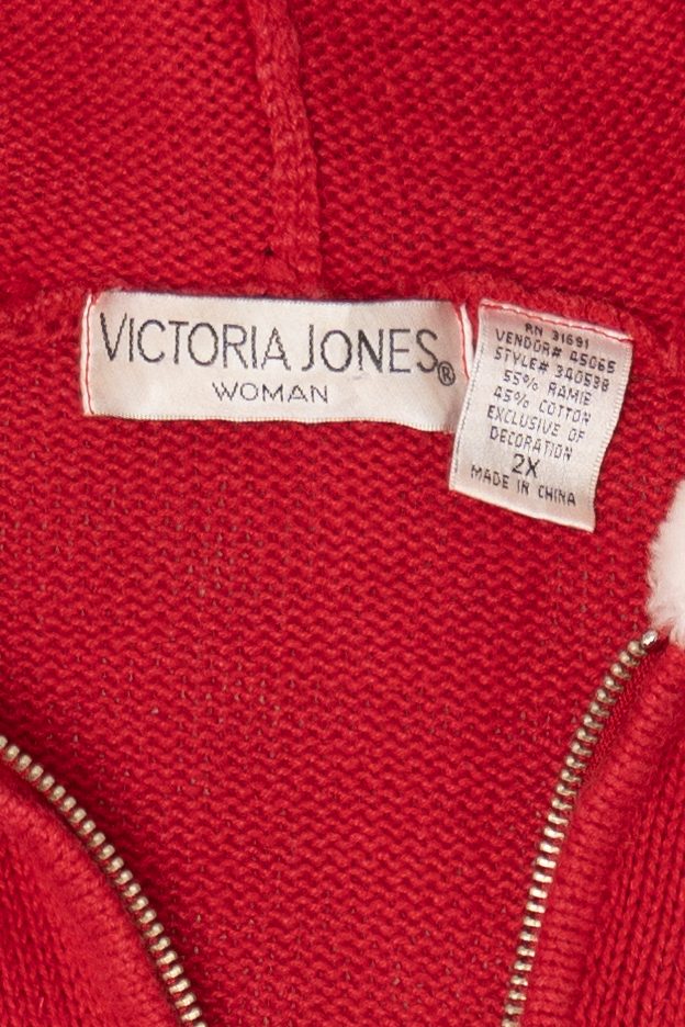Vintage Red Victoria Jones Snowmen Hooded Ugly Christmas Cardigan (1990s)