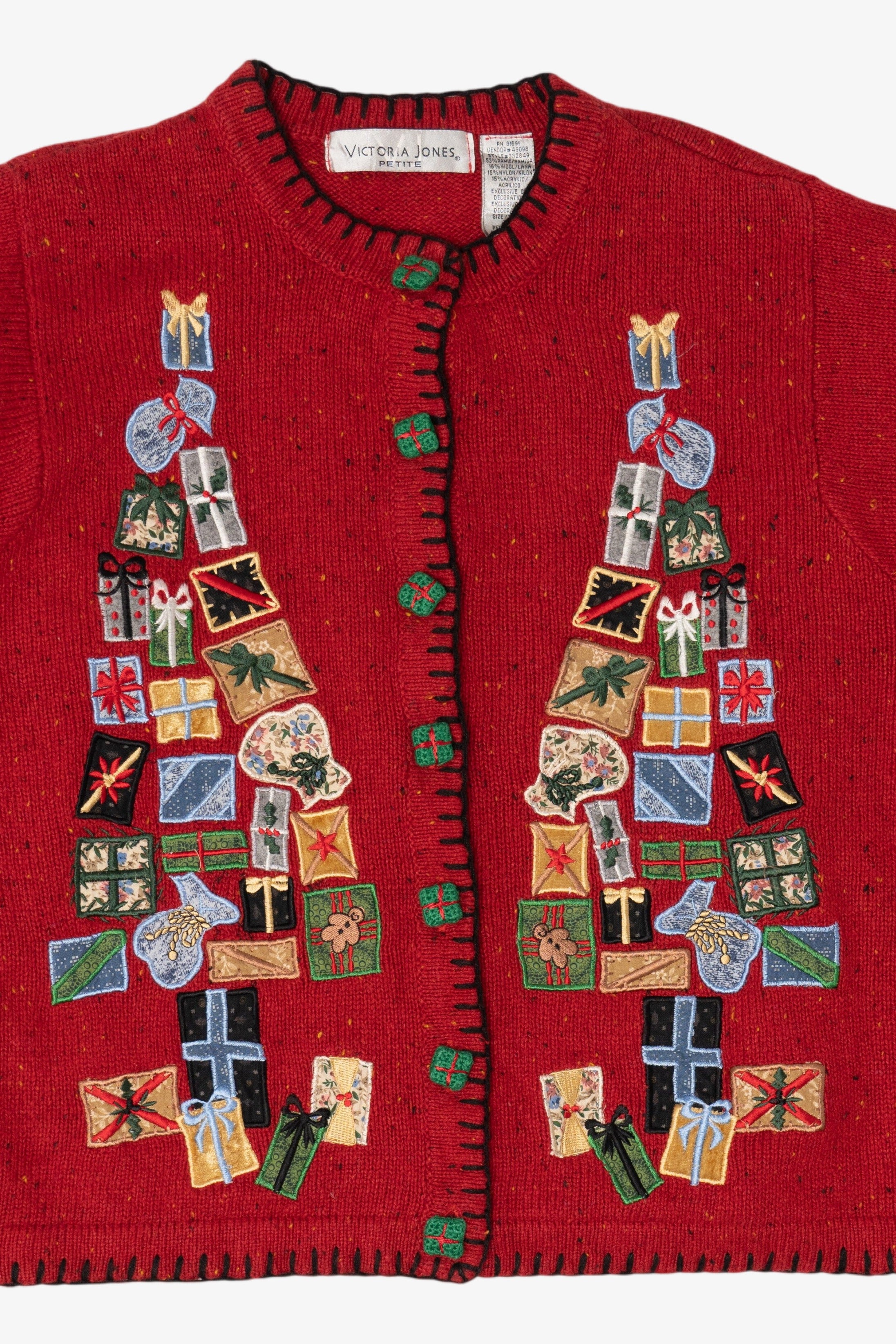 Vintage Red Victoria Jones Presents Ugly Christmas Cardigan (1990s)