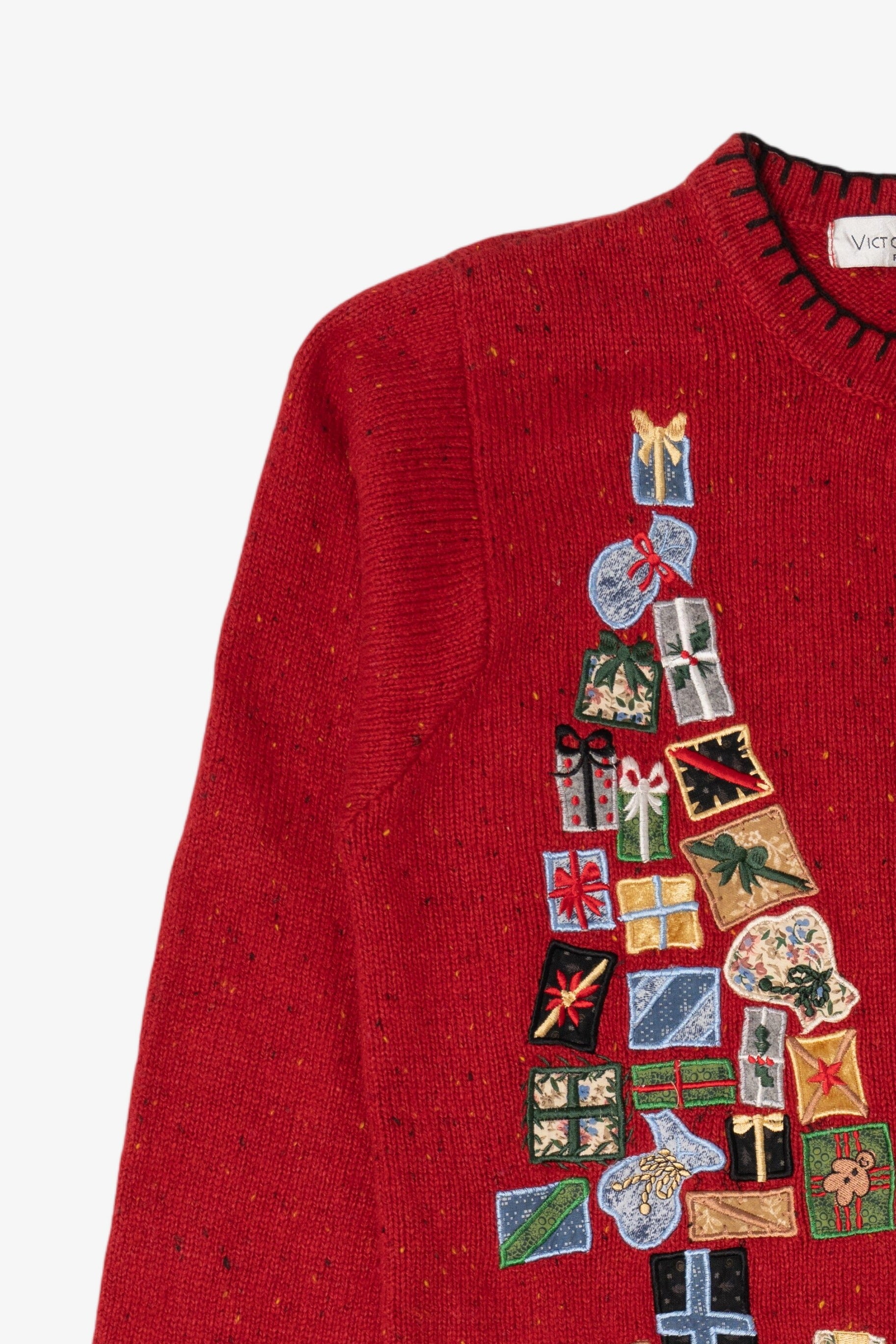 Vintage Red Victoria Jones Presents Ugly Christmas Cardigan (1990s)