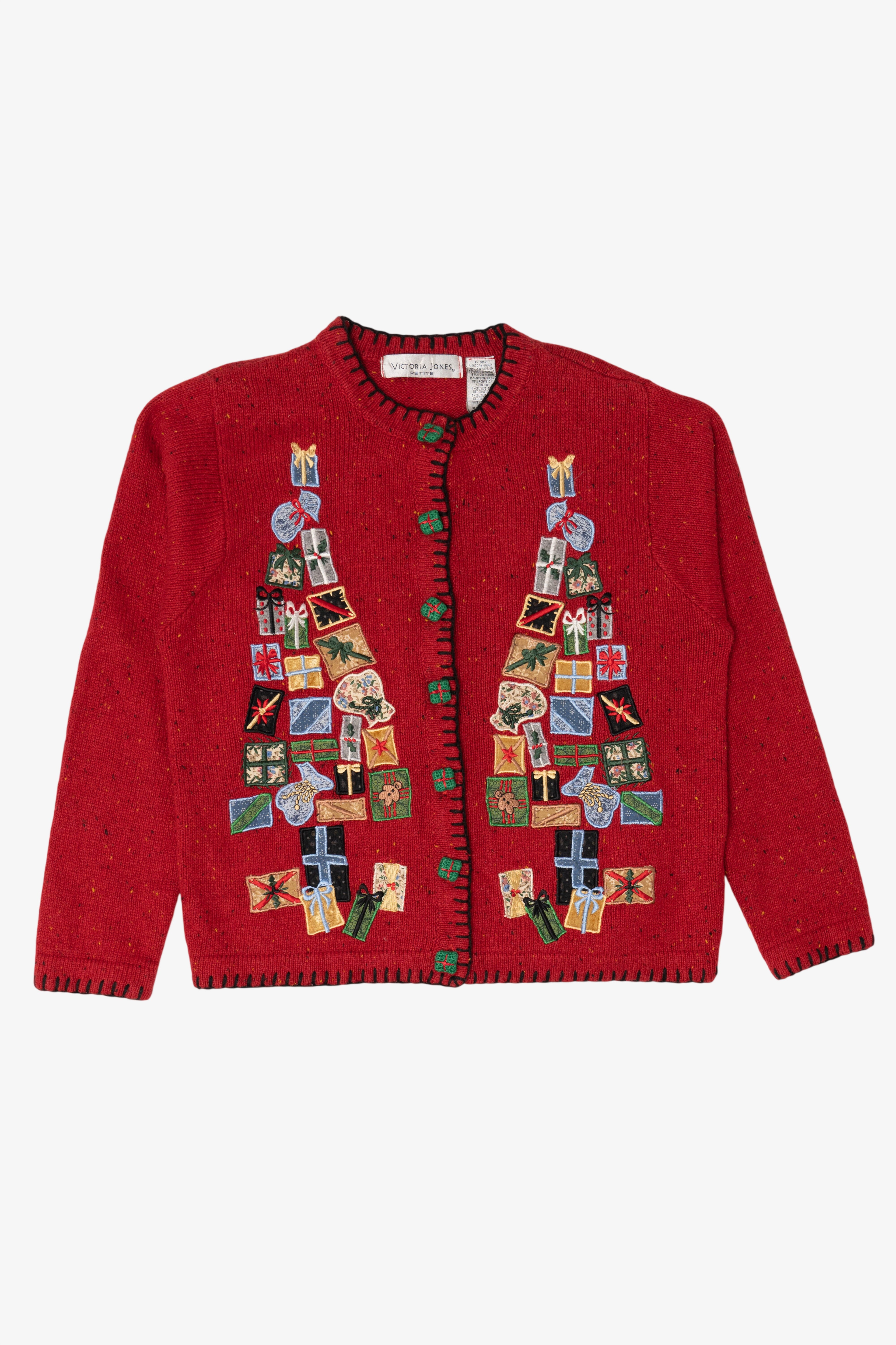 Vintage Red Victoria Jones Presents Ugly Christmas Cardigan (1990s)