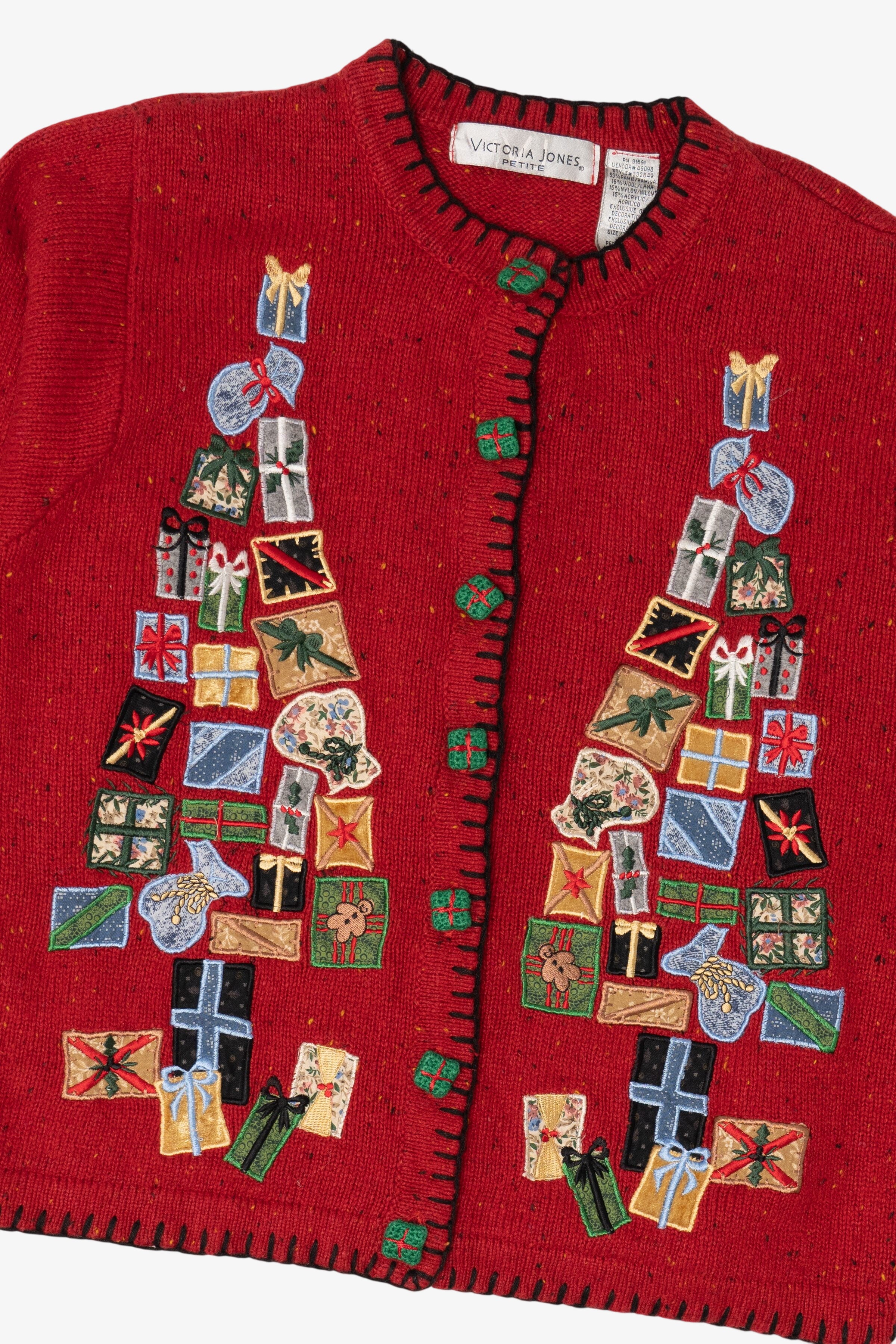 Vintage Red Victoria Jones Presents Ugly Christmas Cardigan (1990s)