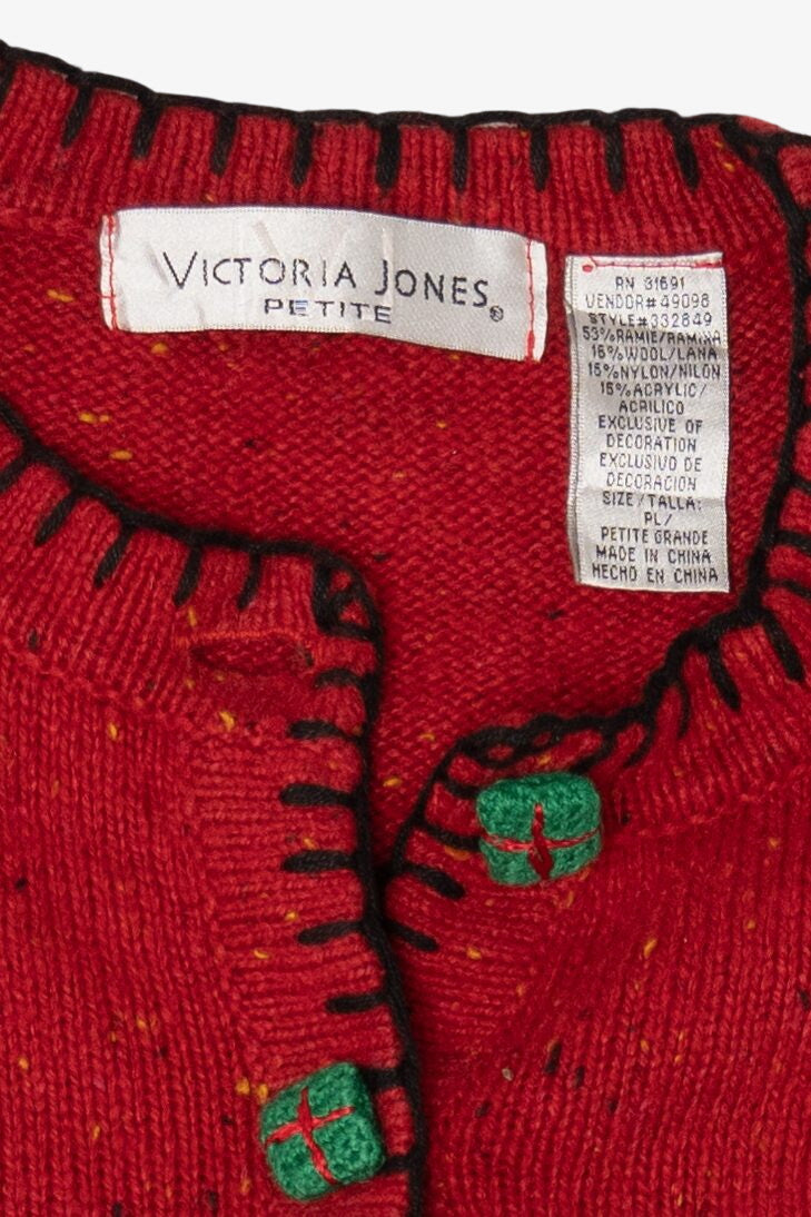 Vintage Red Victoria Jones Presents Ugly Christmas Cardigan (1990s)