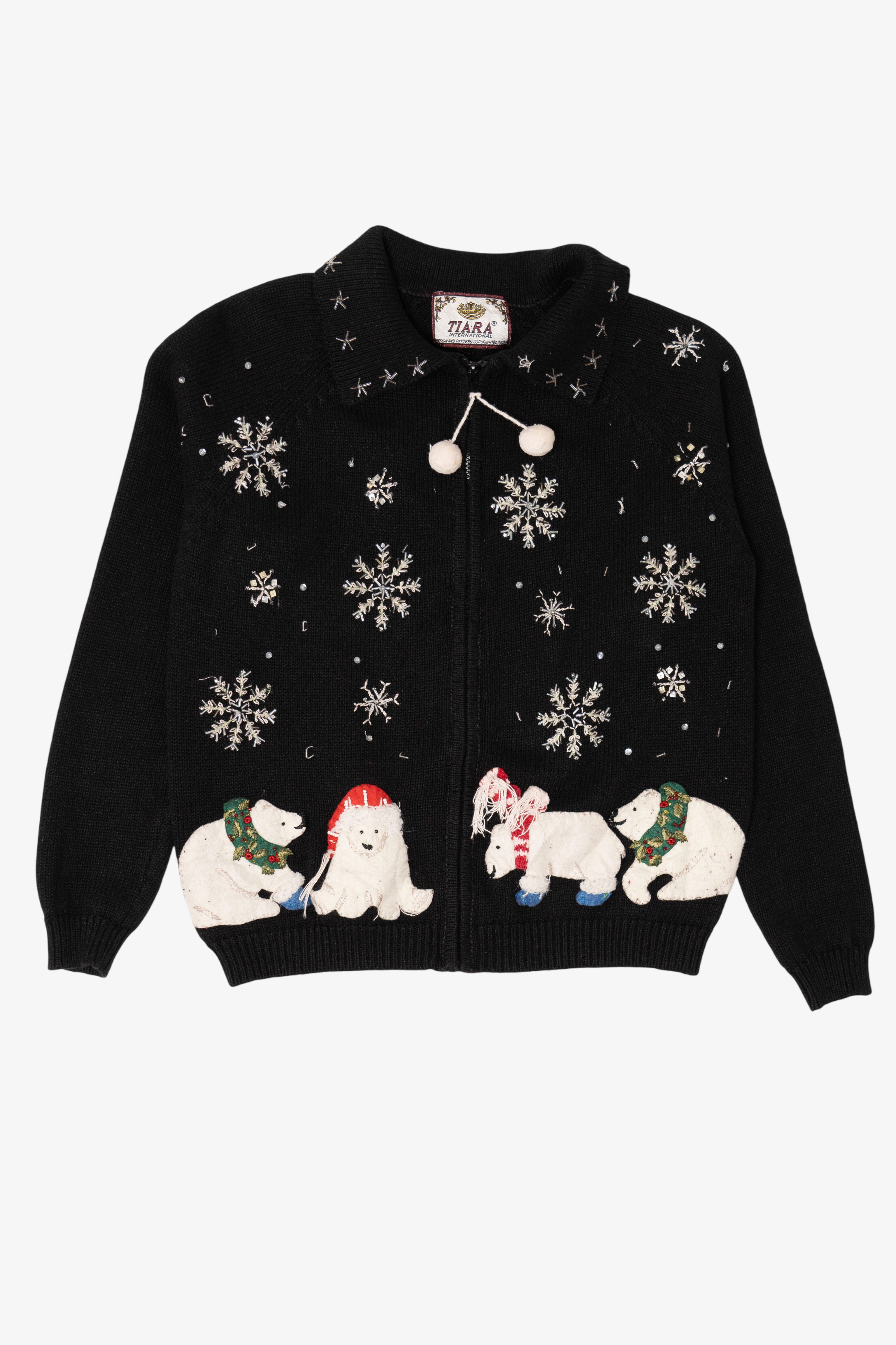 Vintage Black Tiara Polar Bears Ugly Christmas Cardigan (2000s)
